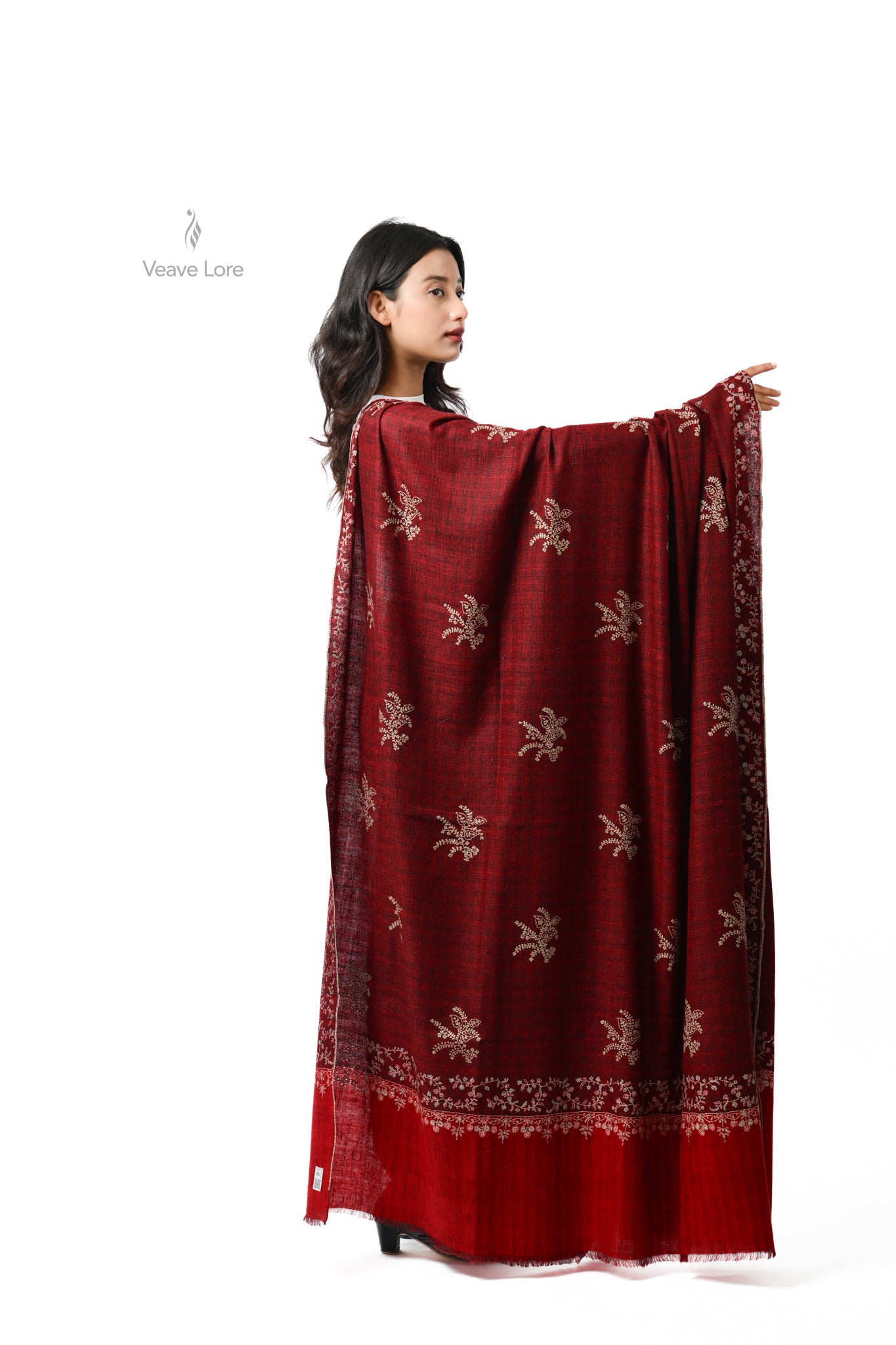 Dilbar Garnet Oversized Pashmina Shawl