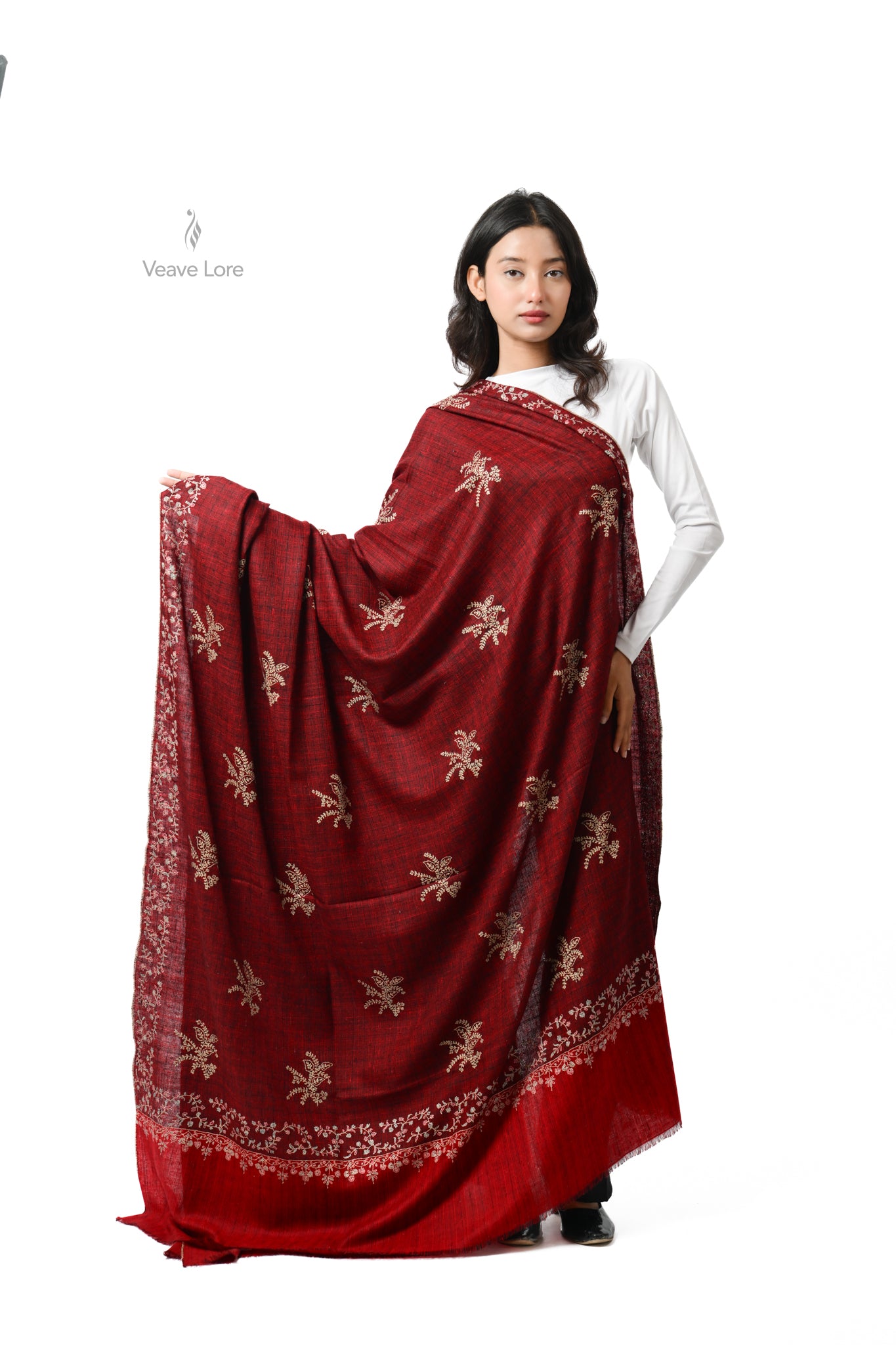 Dilbar Garnet Oversized Pashmina Shawl
