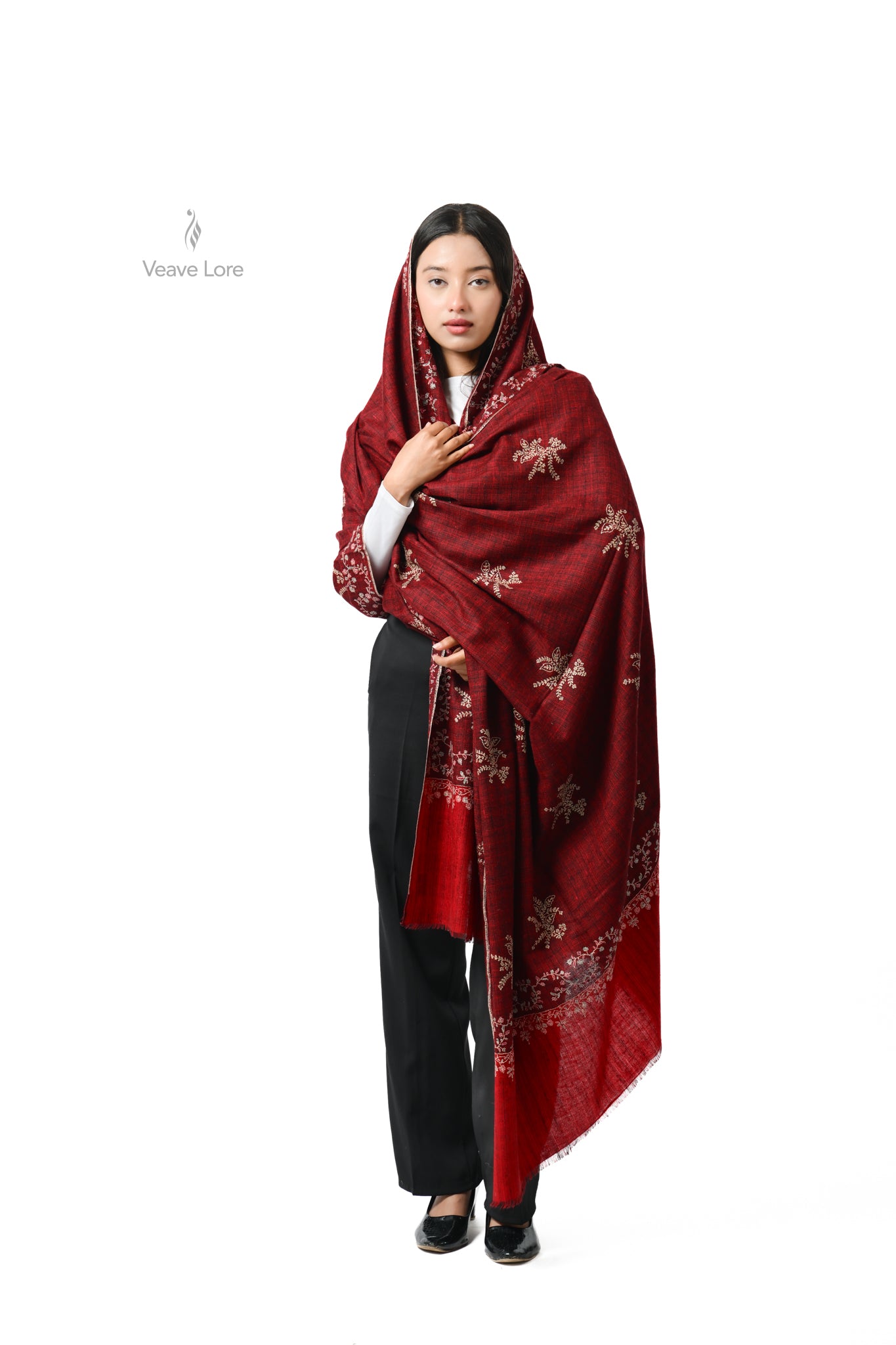 Dilbar Garnet Oversized Pashmina Shawl