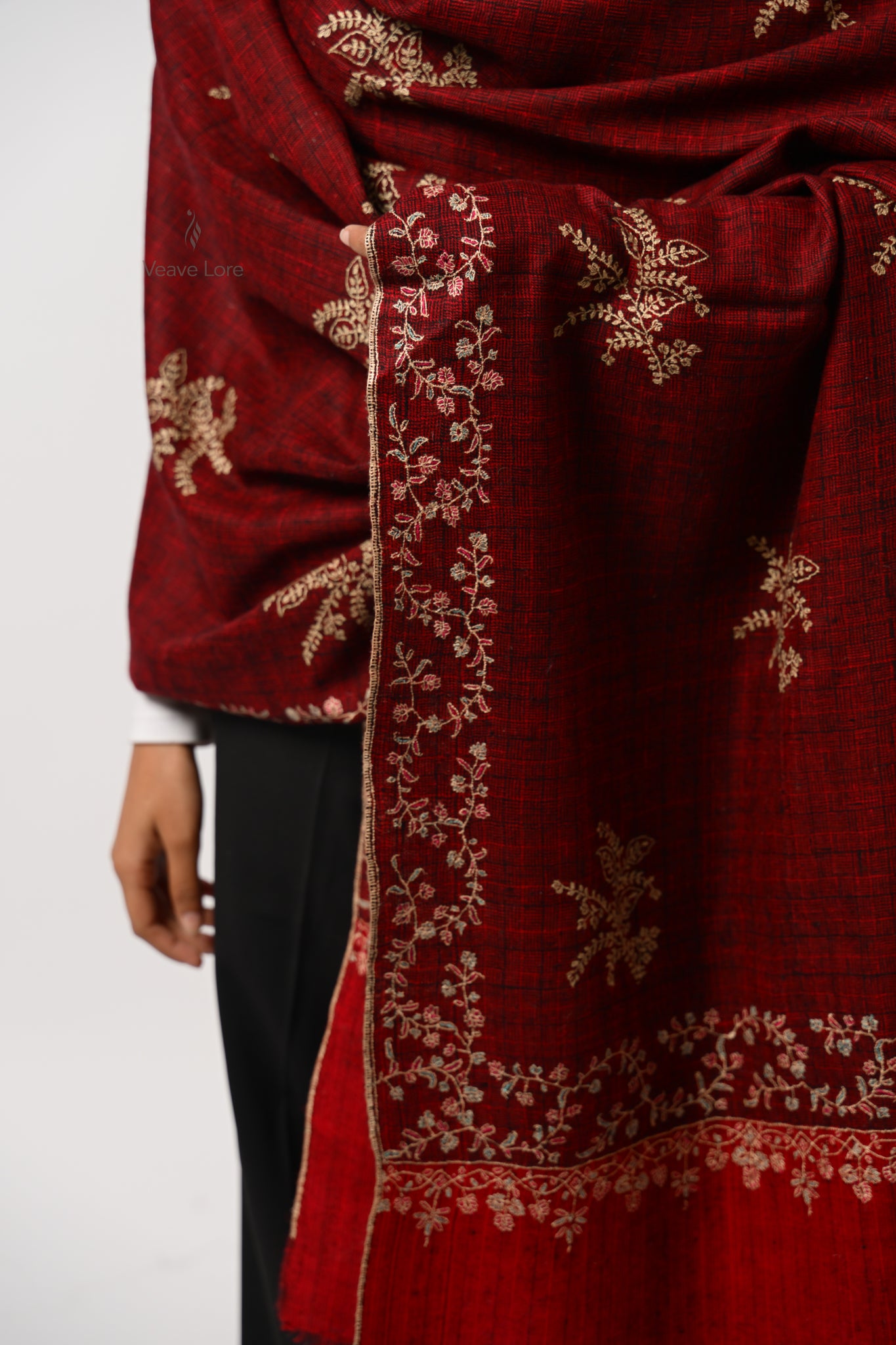 Dilbar Garnet Oversized Pashmina Shawl