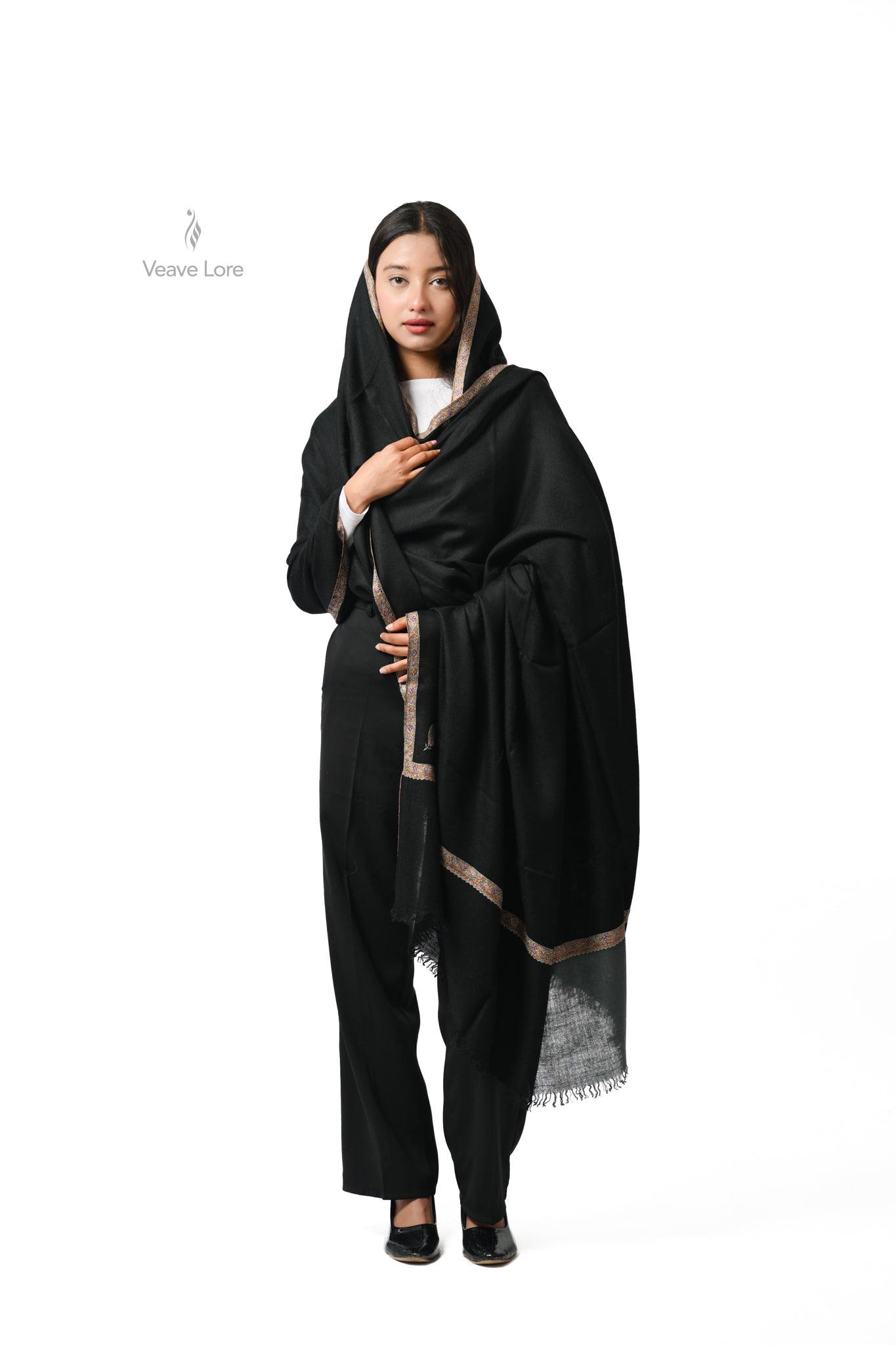 Yalda Obsidian Oversized Pashmina Shawl