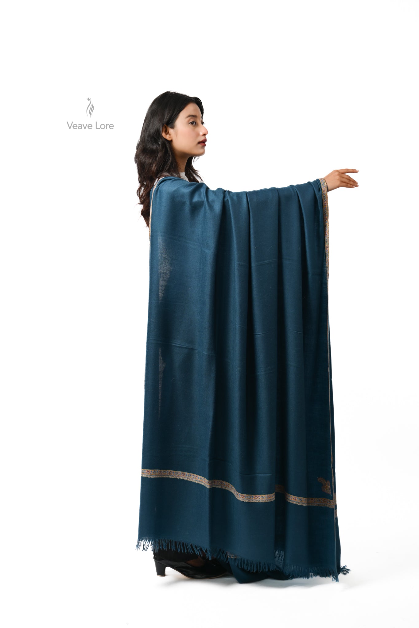 Lajward Teal Oversized Pashmina Shawl