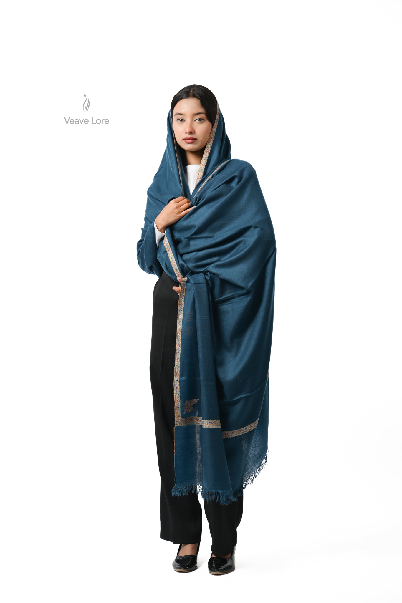 Lajward Teal Oversized Pashmina Shawl