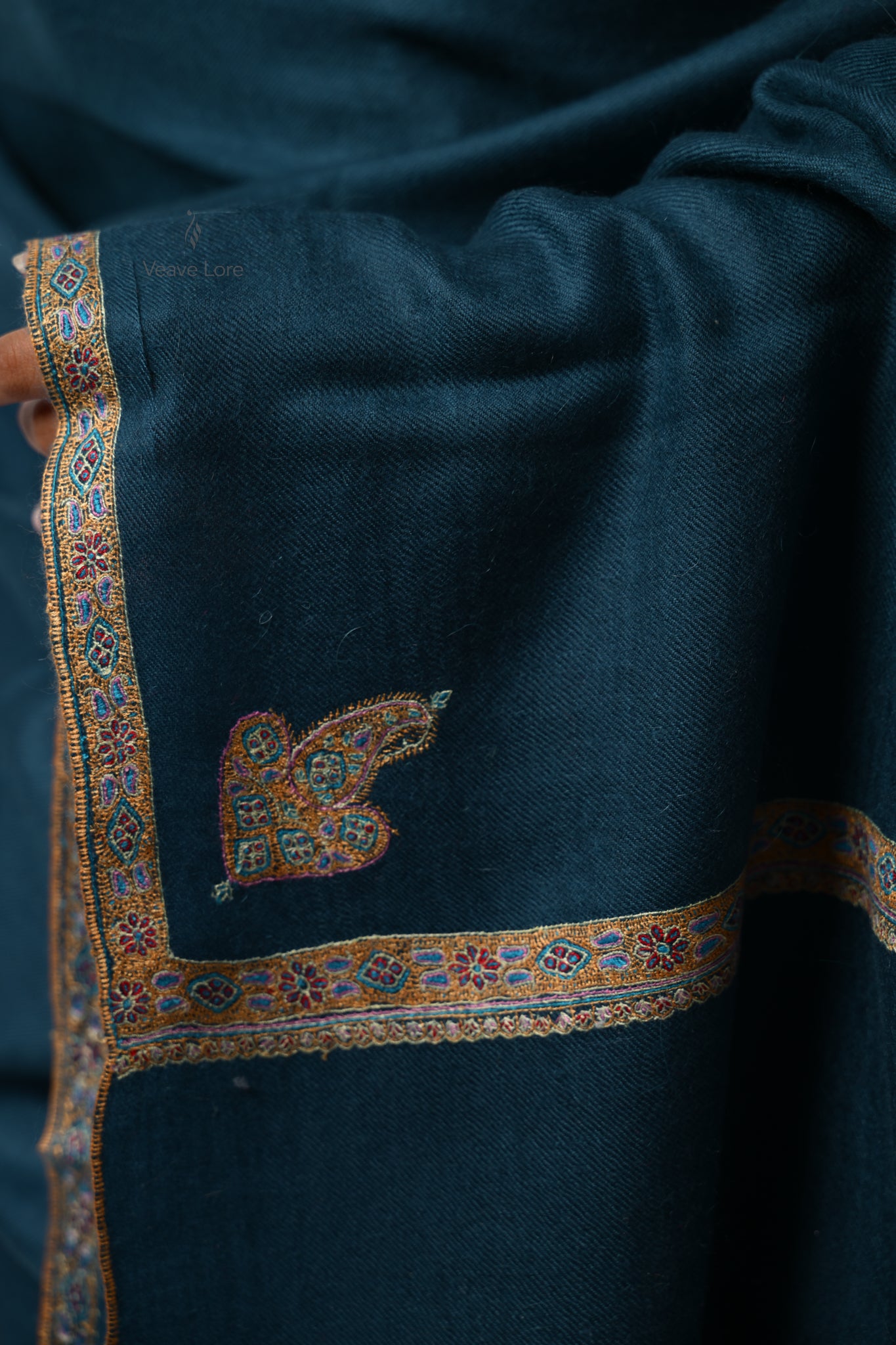 Lajward Teal Oversized Pashmina Shawl