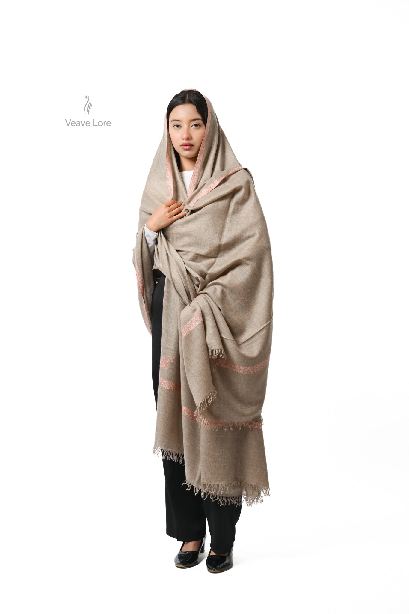 Latif Taupe Oversized Pashmina Shawl