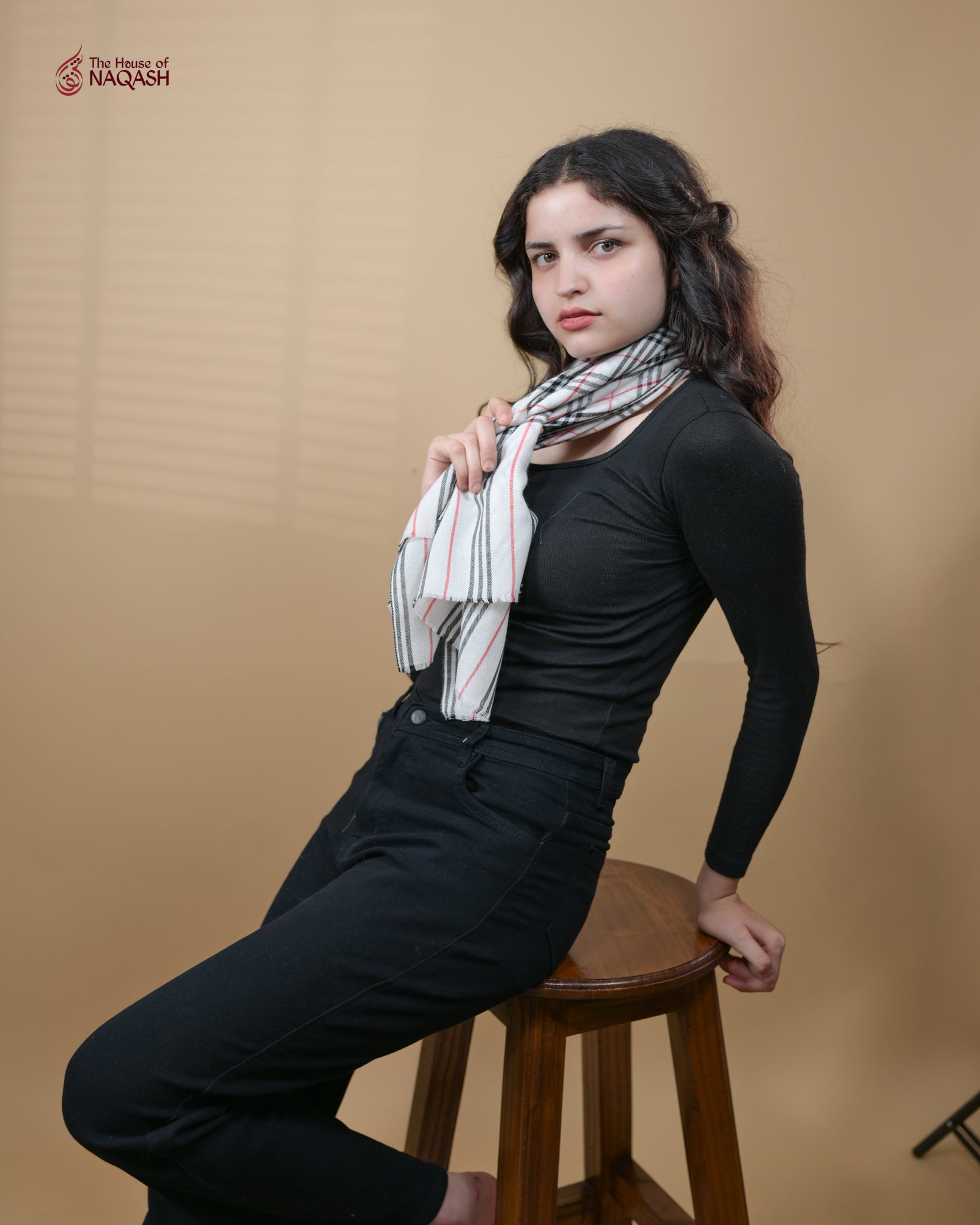 Cream Checker Scarf