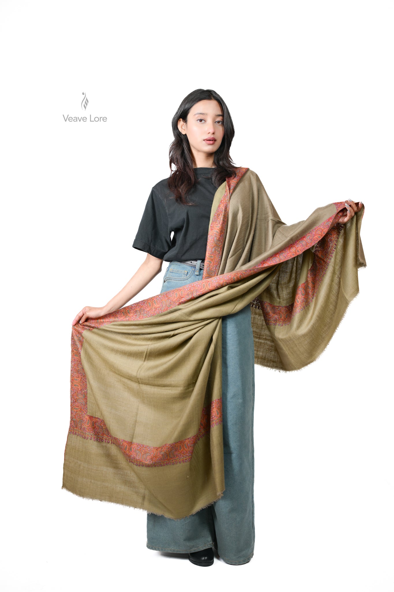 The Olive Mehfil Pashmina Shawl