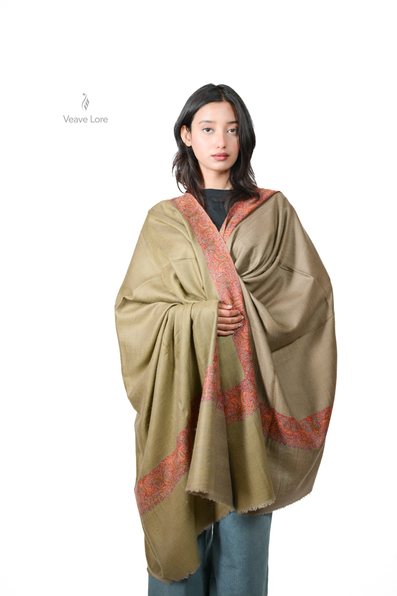 The Olive Mehfil Pashmina Shawl