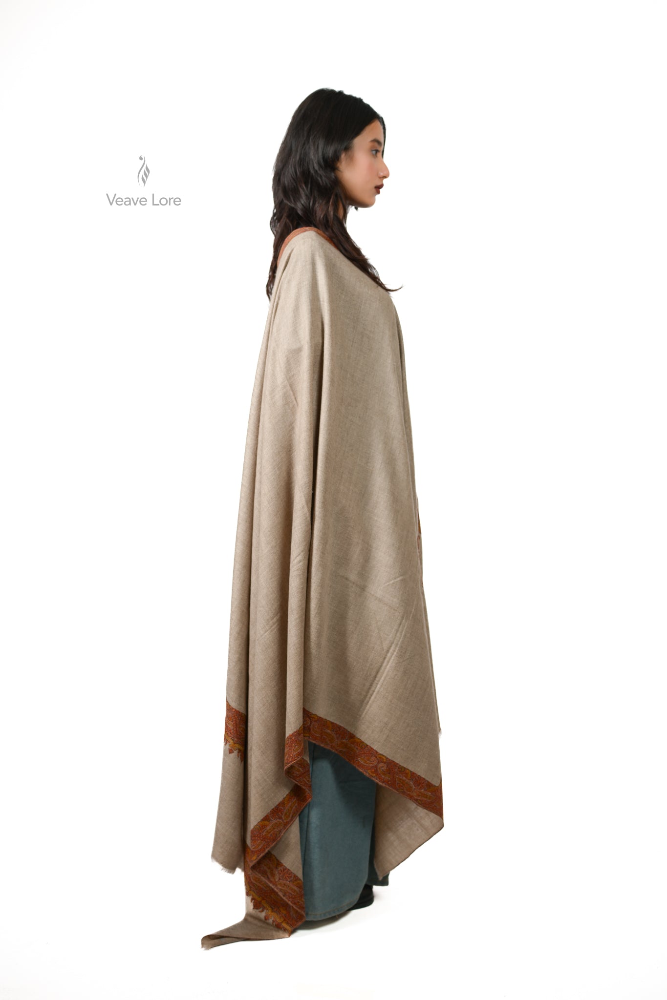 Celestial Natural Hand-Embroidered  Pashmina Shawl