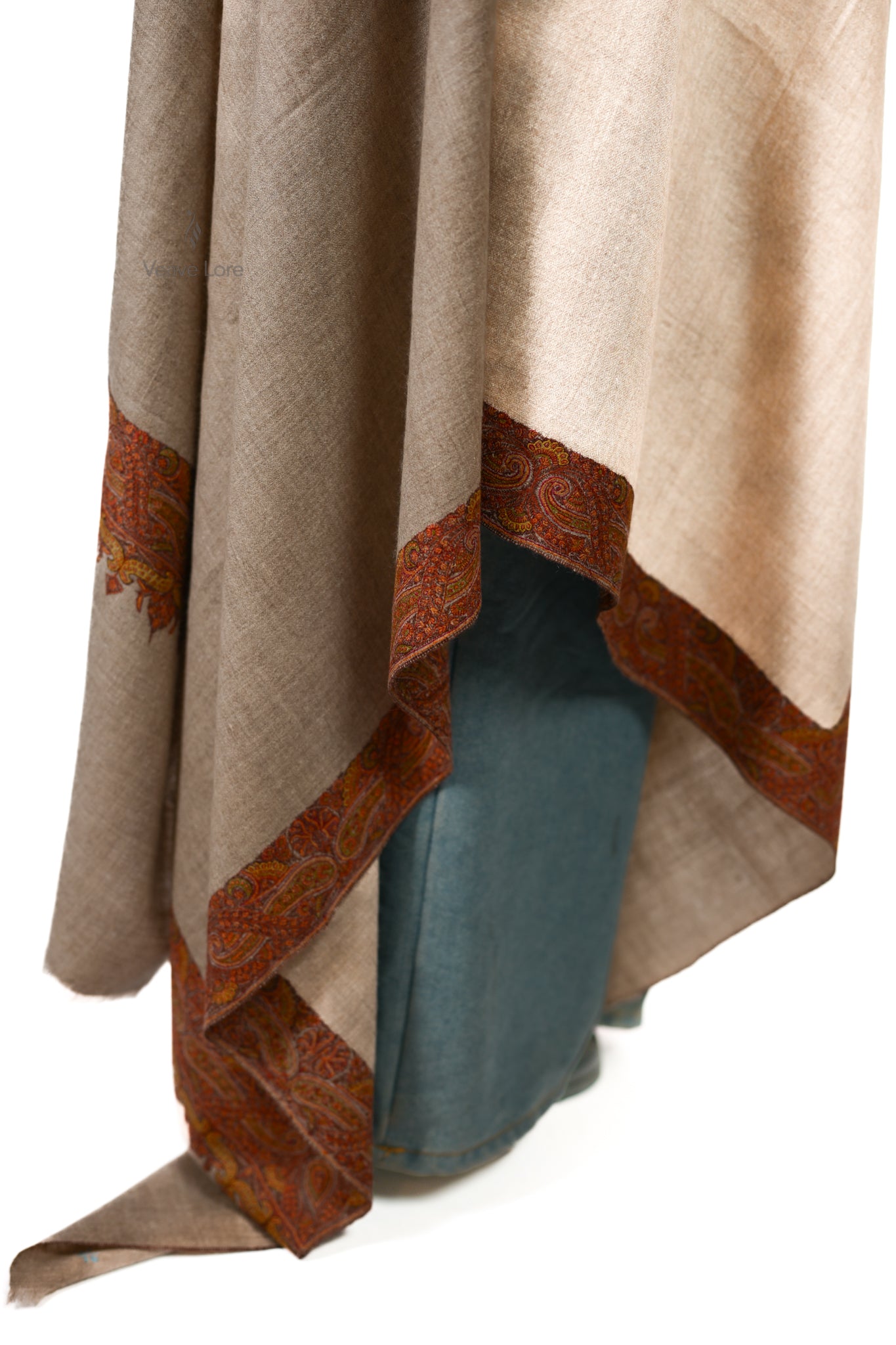 Celestial Natural Hand-Embroidered  Pashmina Shawl
