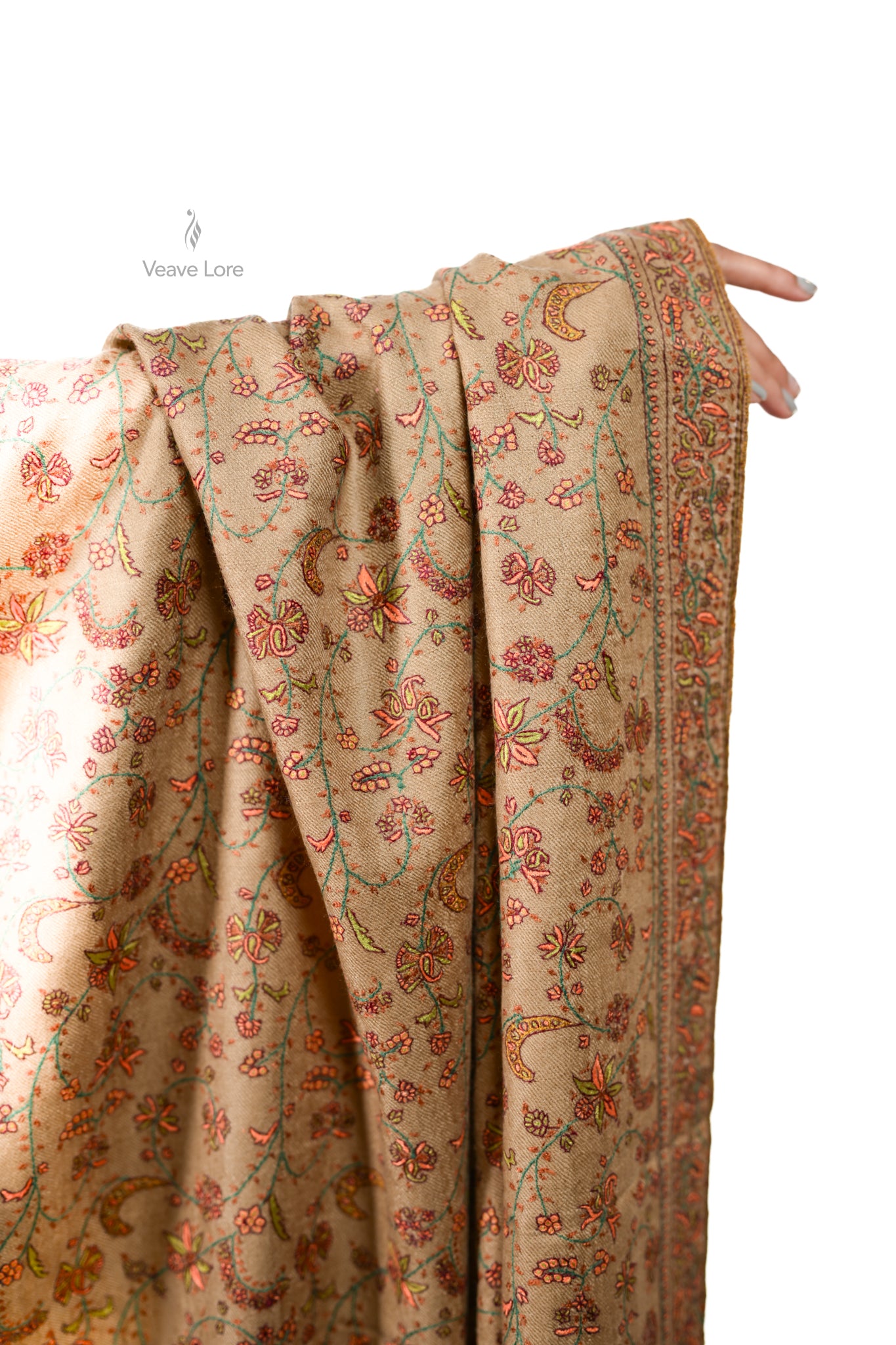 Bahar & Bloom Pashmina Shawl All-Over Sozni Jaal of Vine and Flower