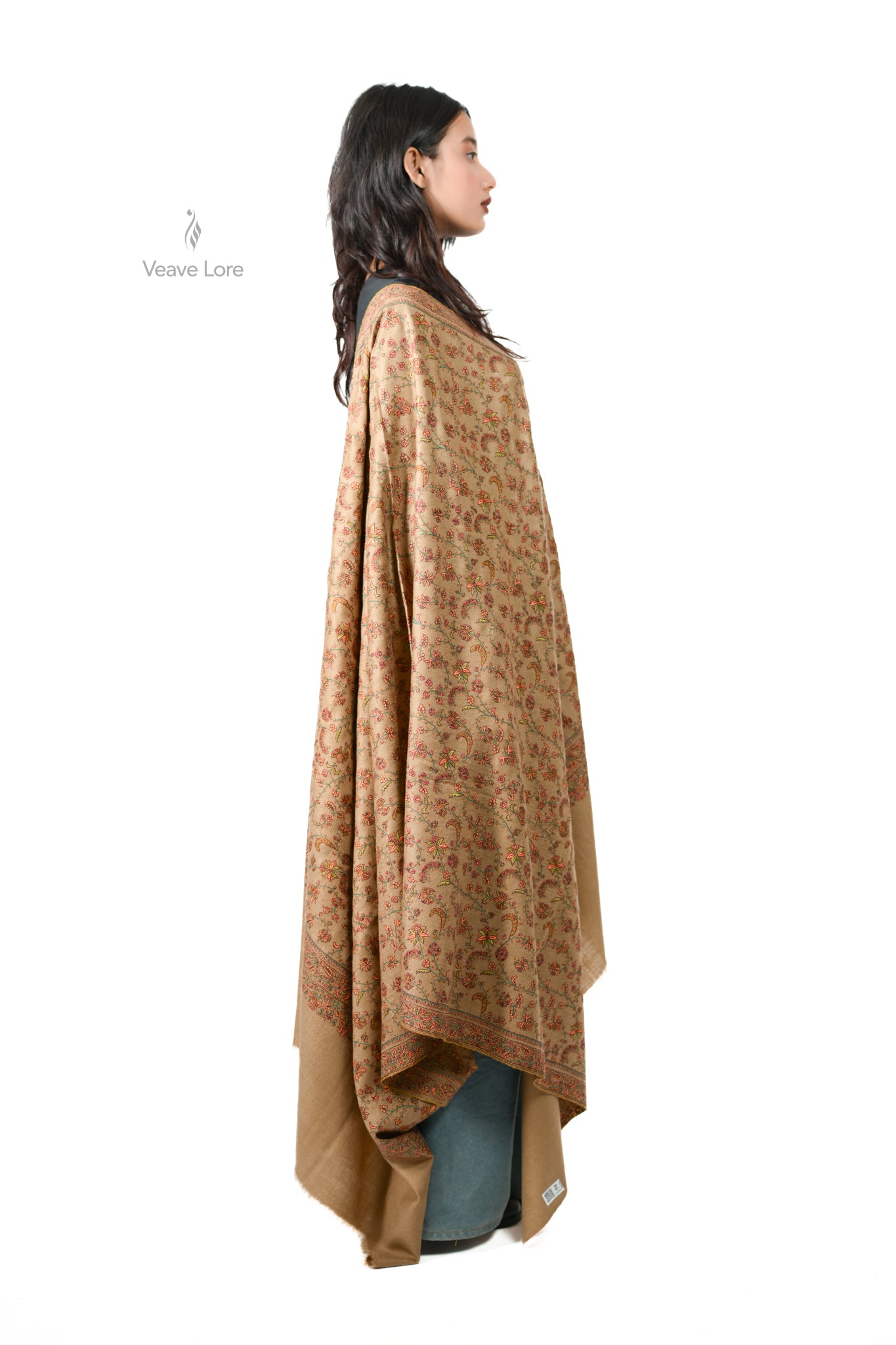 Bahar & Bloom Pashmina Shawl All-Over Sozni Jaal of Vine and Flower
