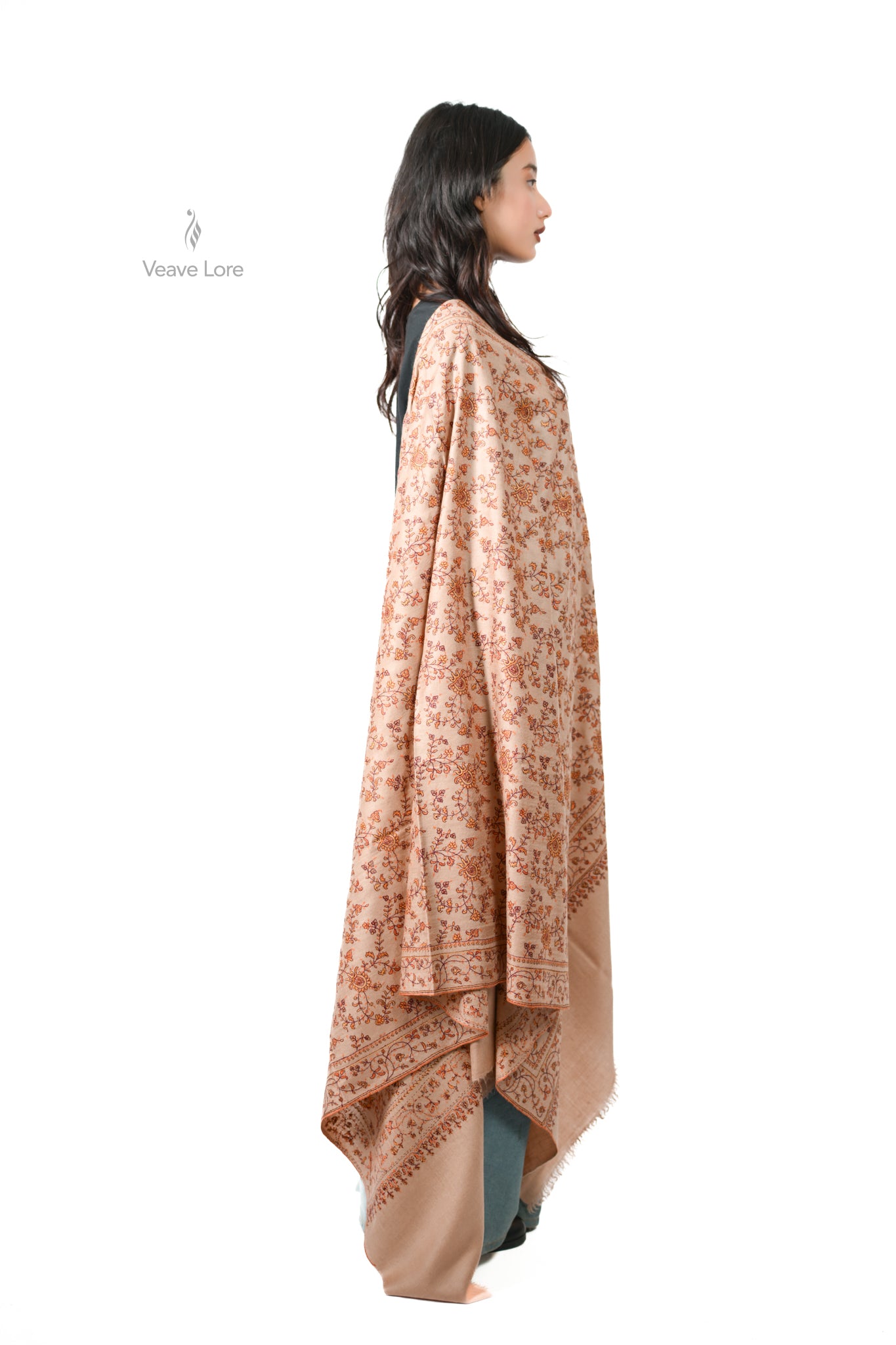 Shafaq & Flame Pashmina Shawl An All-Over Sozni Jaal of Trailing Vine and Flower