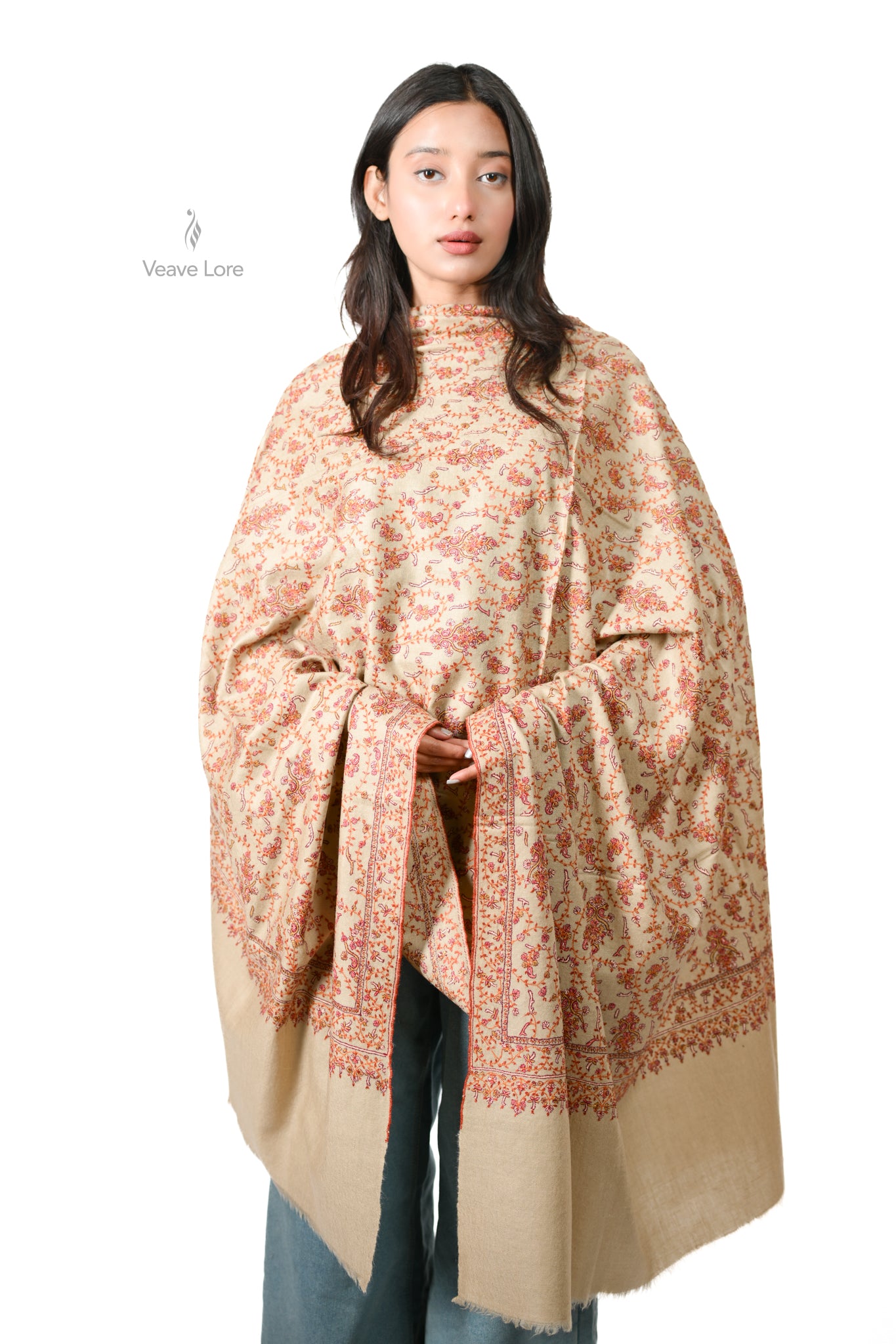 The Jali Garden Pashmina Shawl An All-Over Sozni Jaal of Lattice and Flower