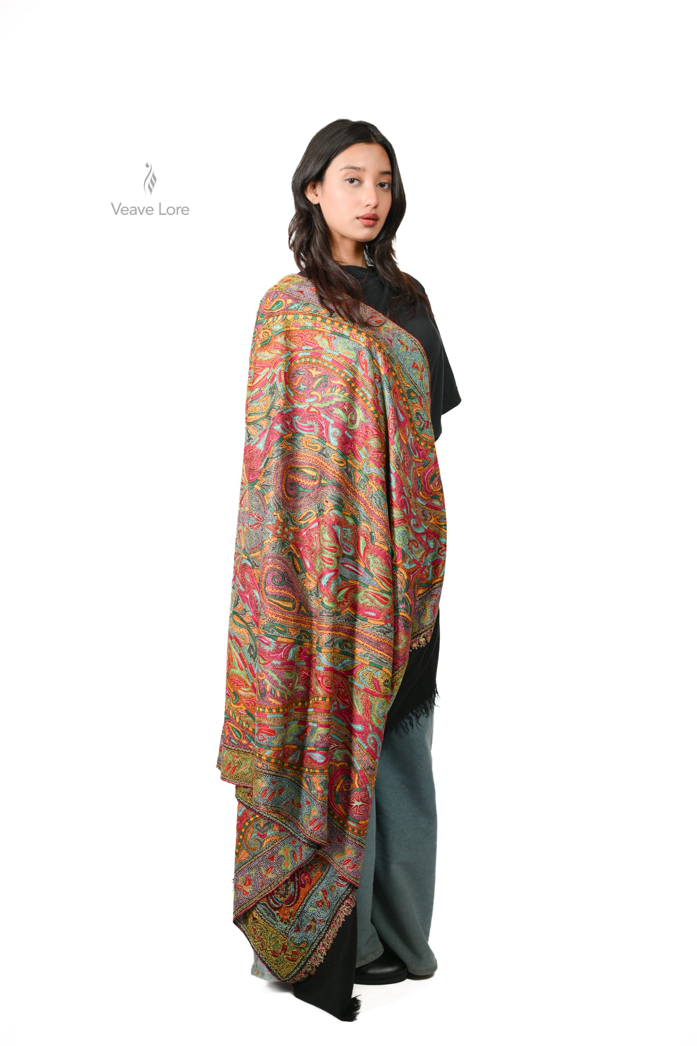 Shab-e-Rang Hand Embroidered Sozni Jamawar Shawl