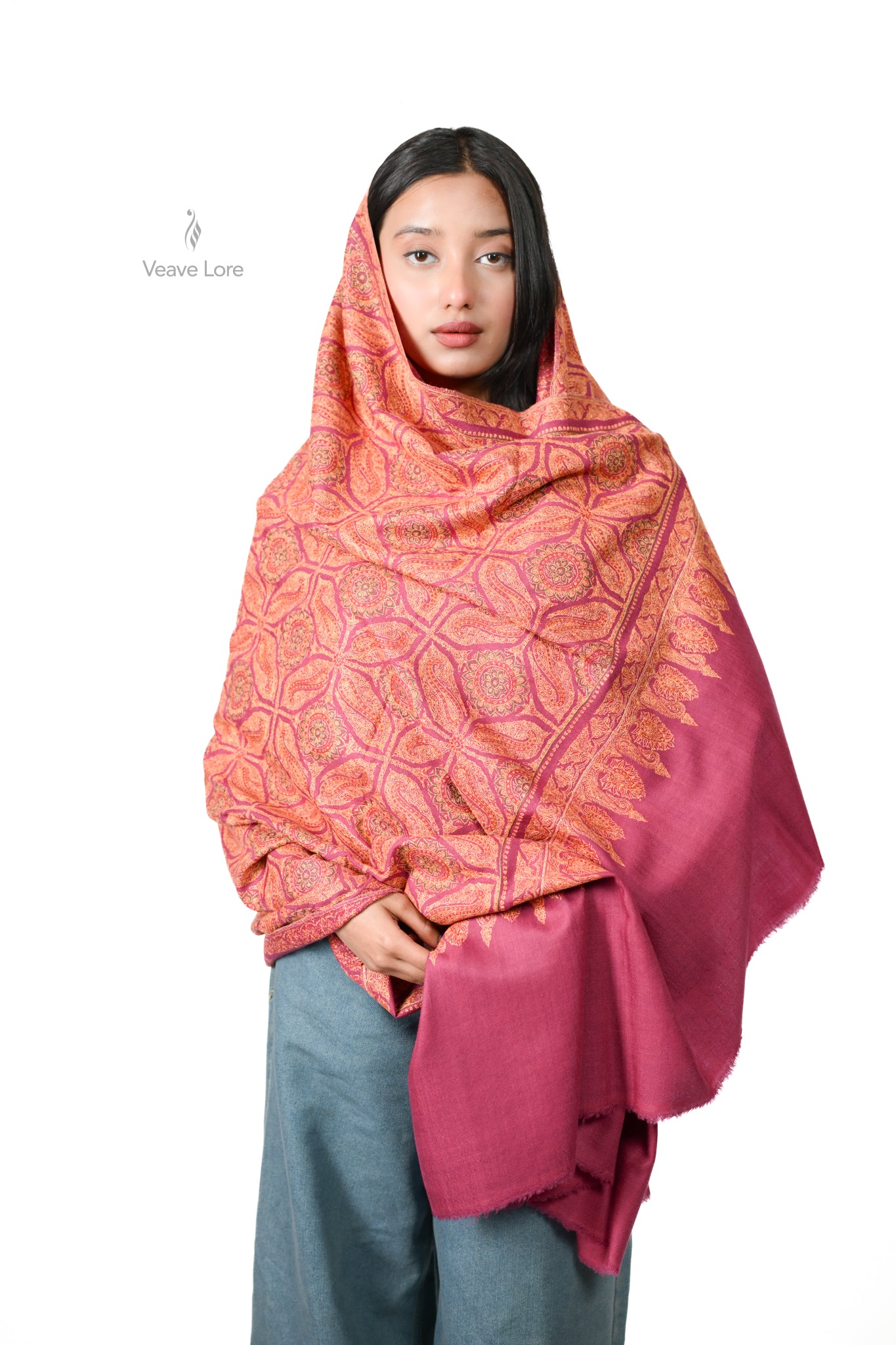 Arghawan Paisley Hand Embroidered Sozni Jamawar Shawl
