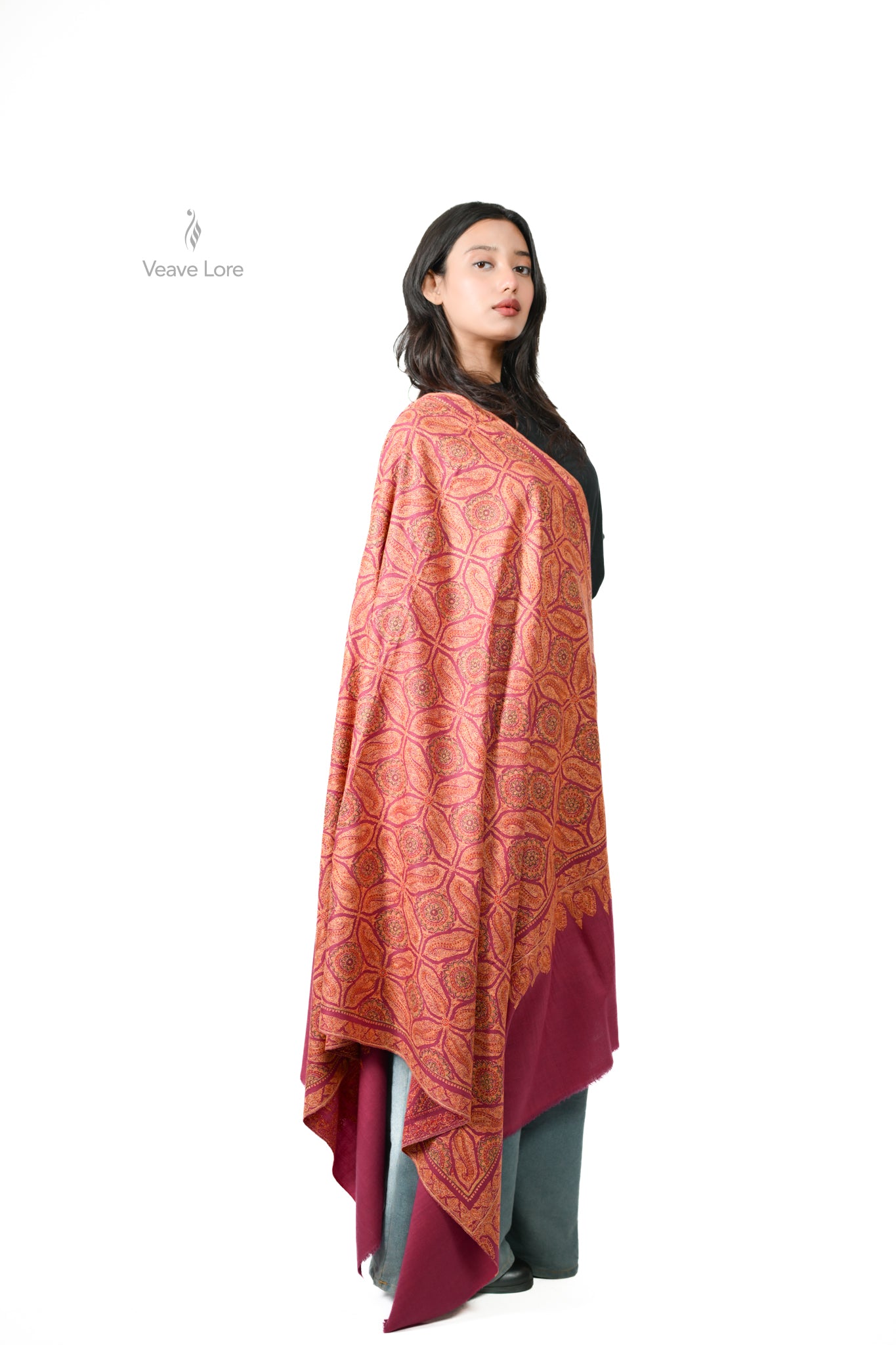 Arghawan Paisley Hand Embroidered Sozni Jamawar Shawl