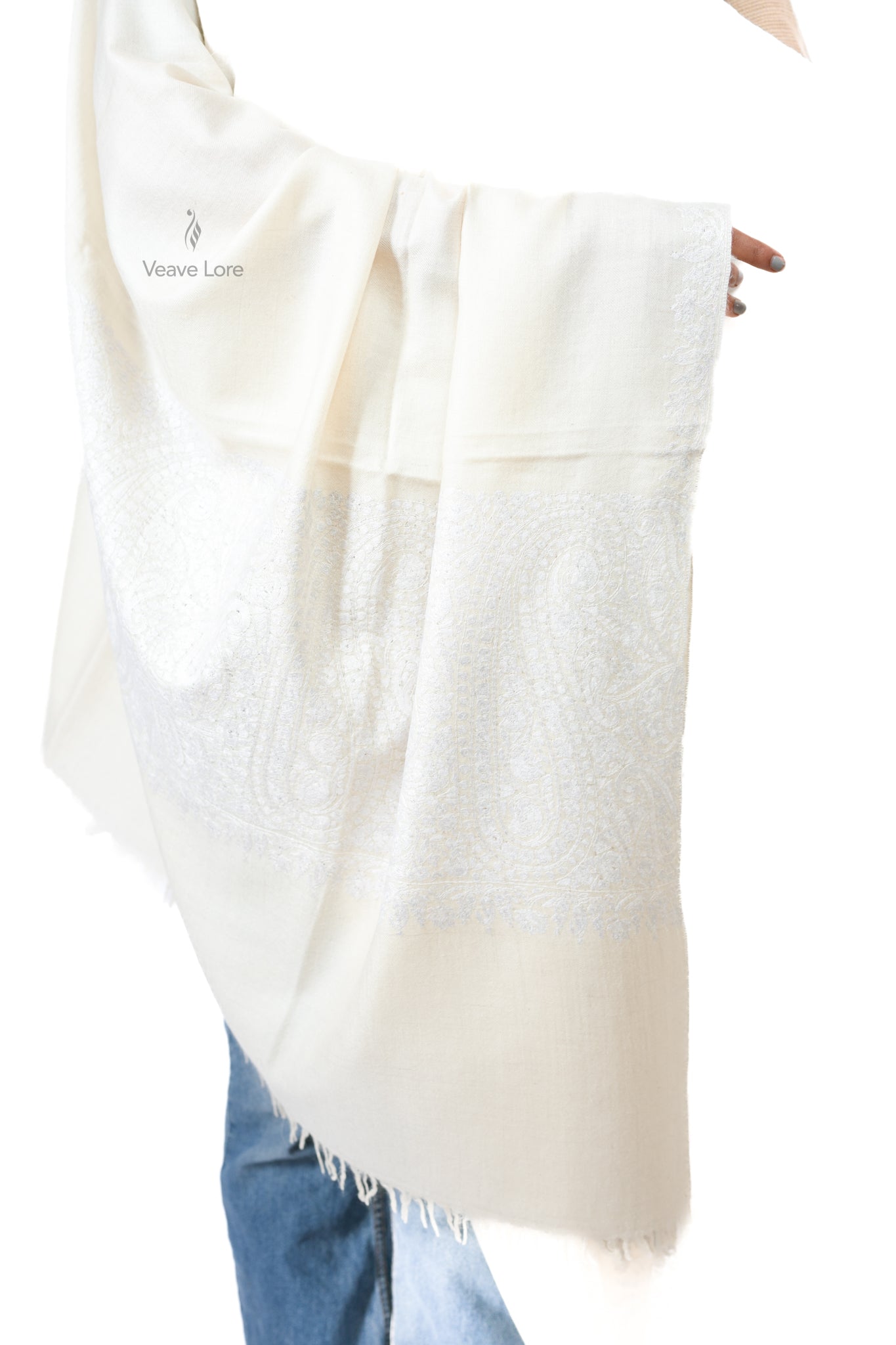 Deep Drift Hand Embroidered GI Pashmina Shawl