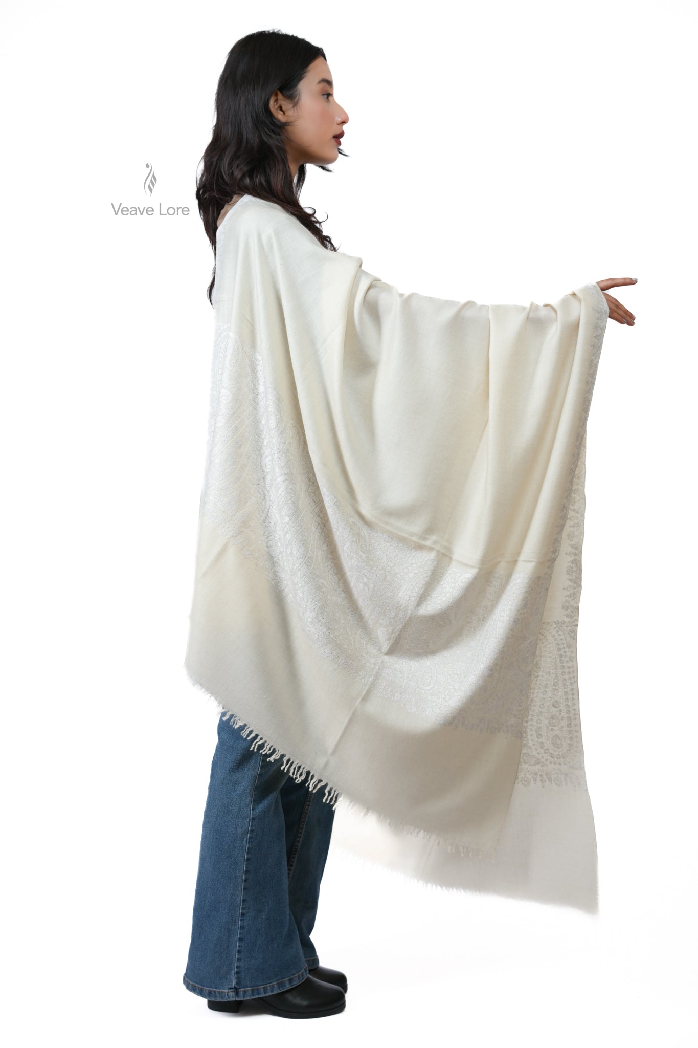Deep Drift Hand Embroidered GI Pashmina Shawl