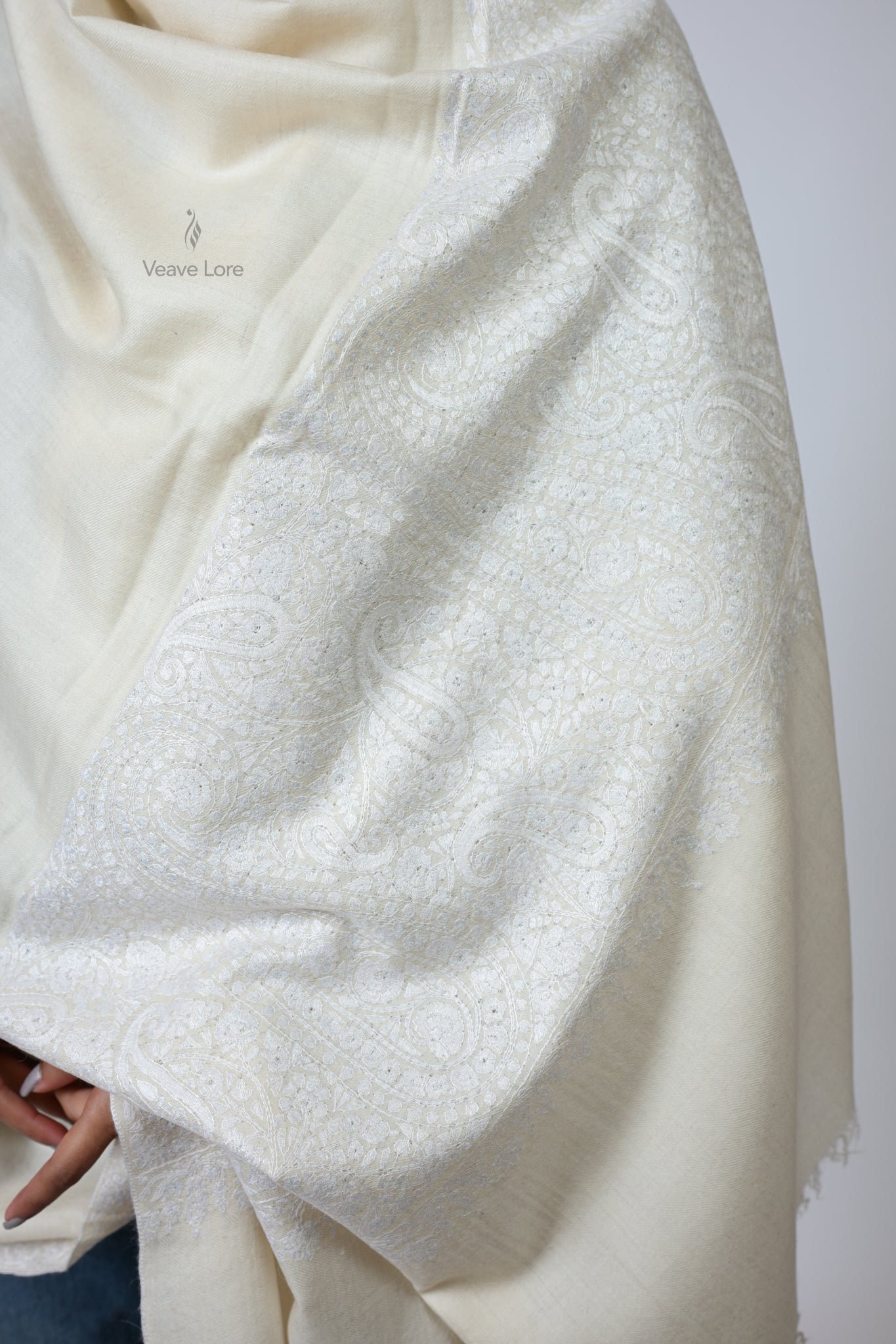 Deep Drift Hand Embroidered GI Pashmina Shawl