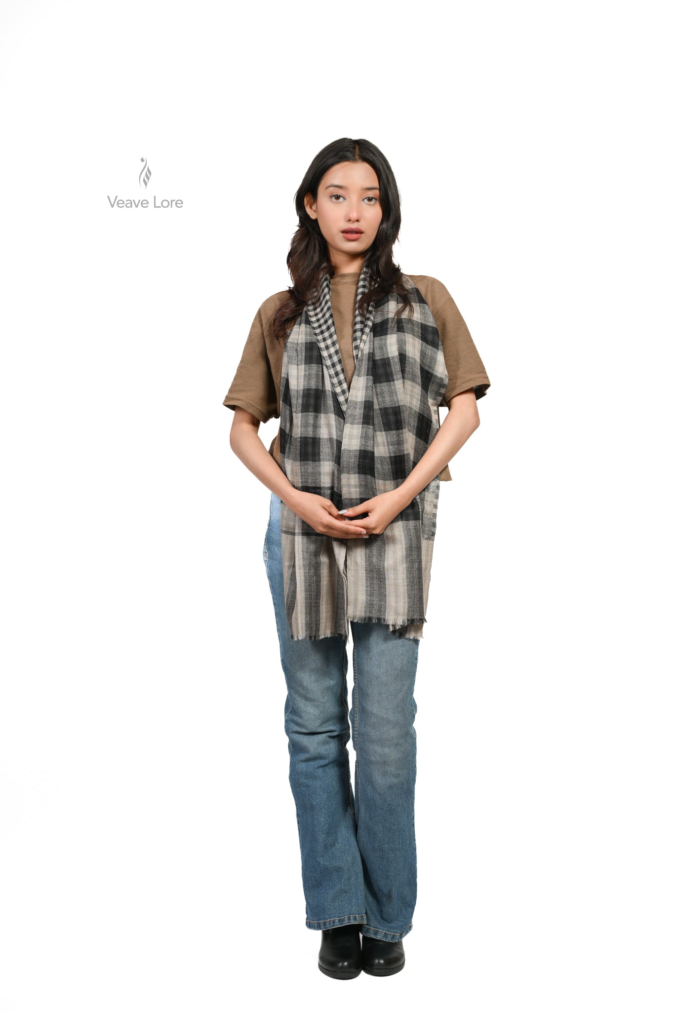 Coal Check Fine Wool Scarf