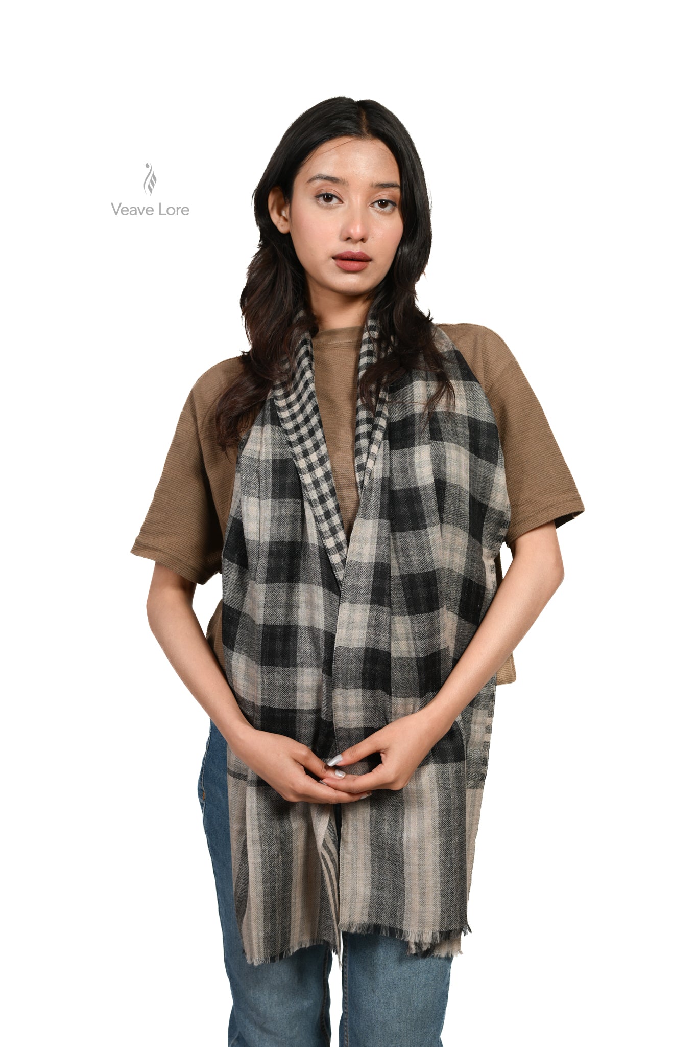 Coal Check Fine Wool Scarf