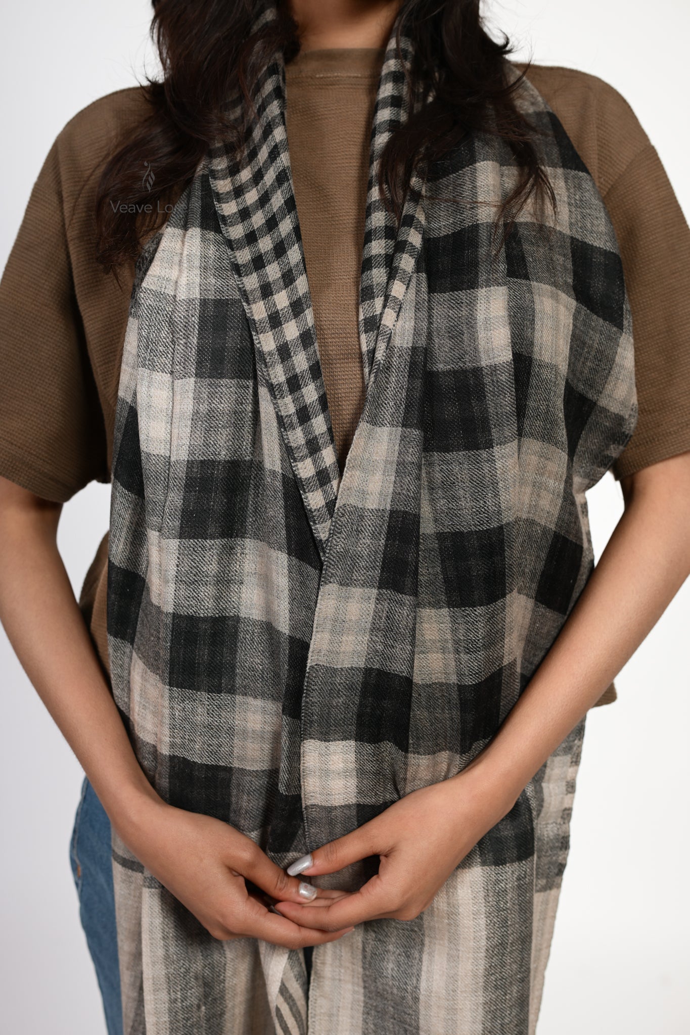 Coal Check Fine Wool Scarf