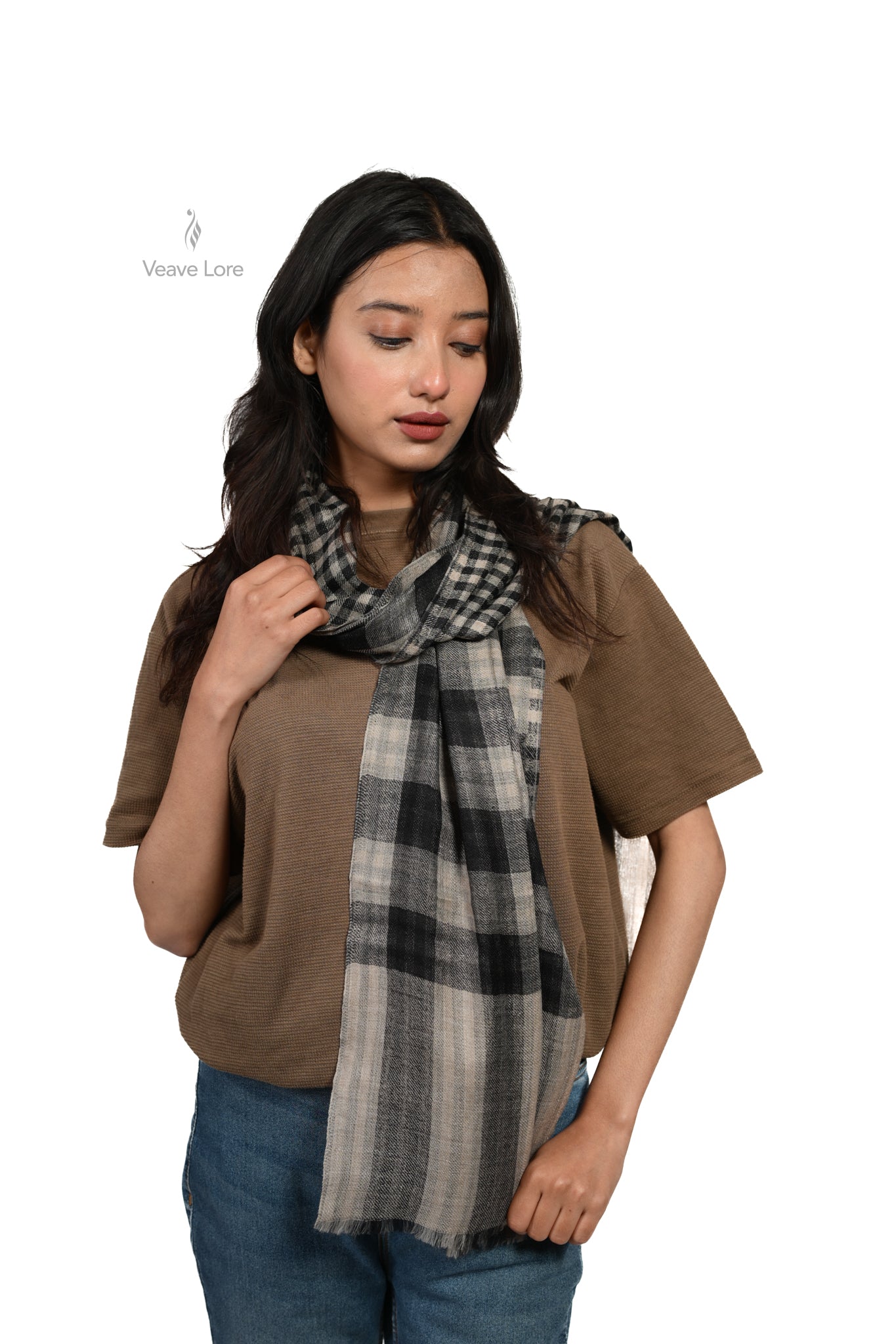 Coal Check Fine Wool Scarf