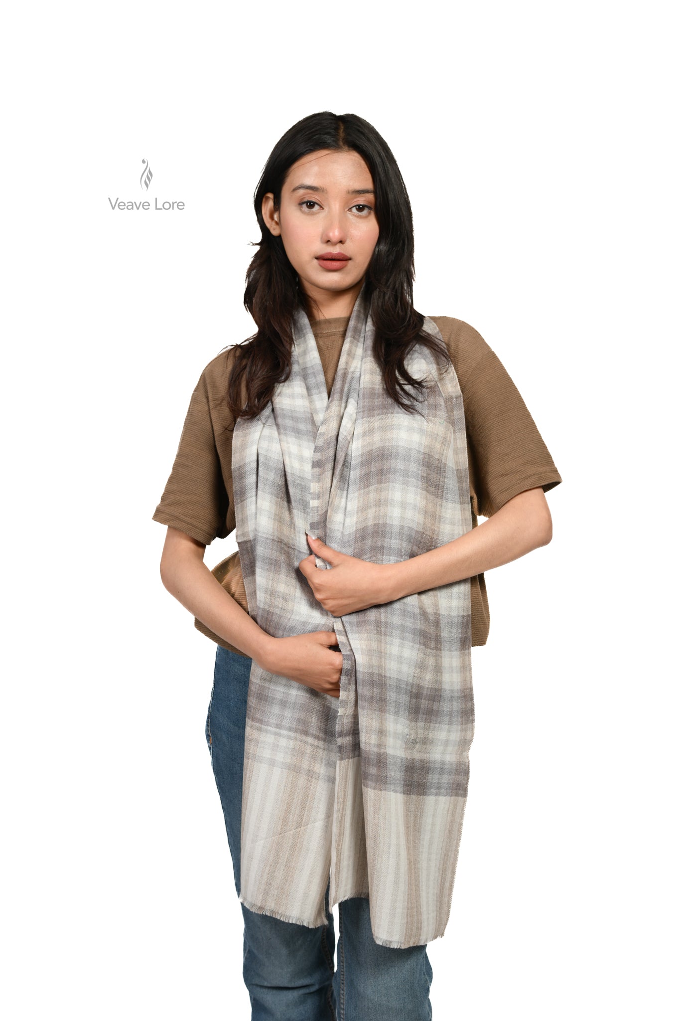 Ash Check Fine Wool Scarf
