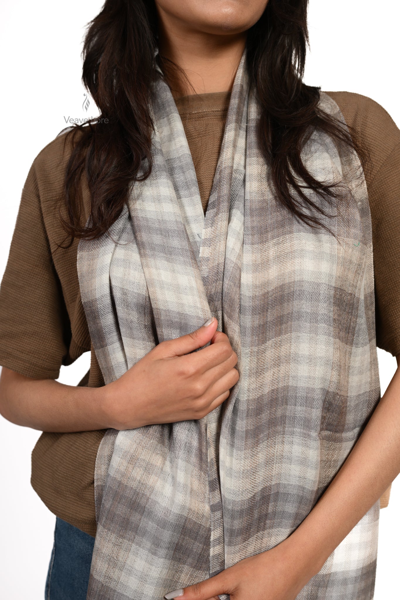 Ash Check Fine Wool Scarf