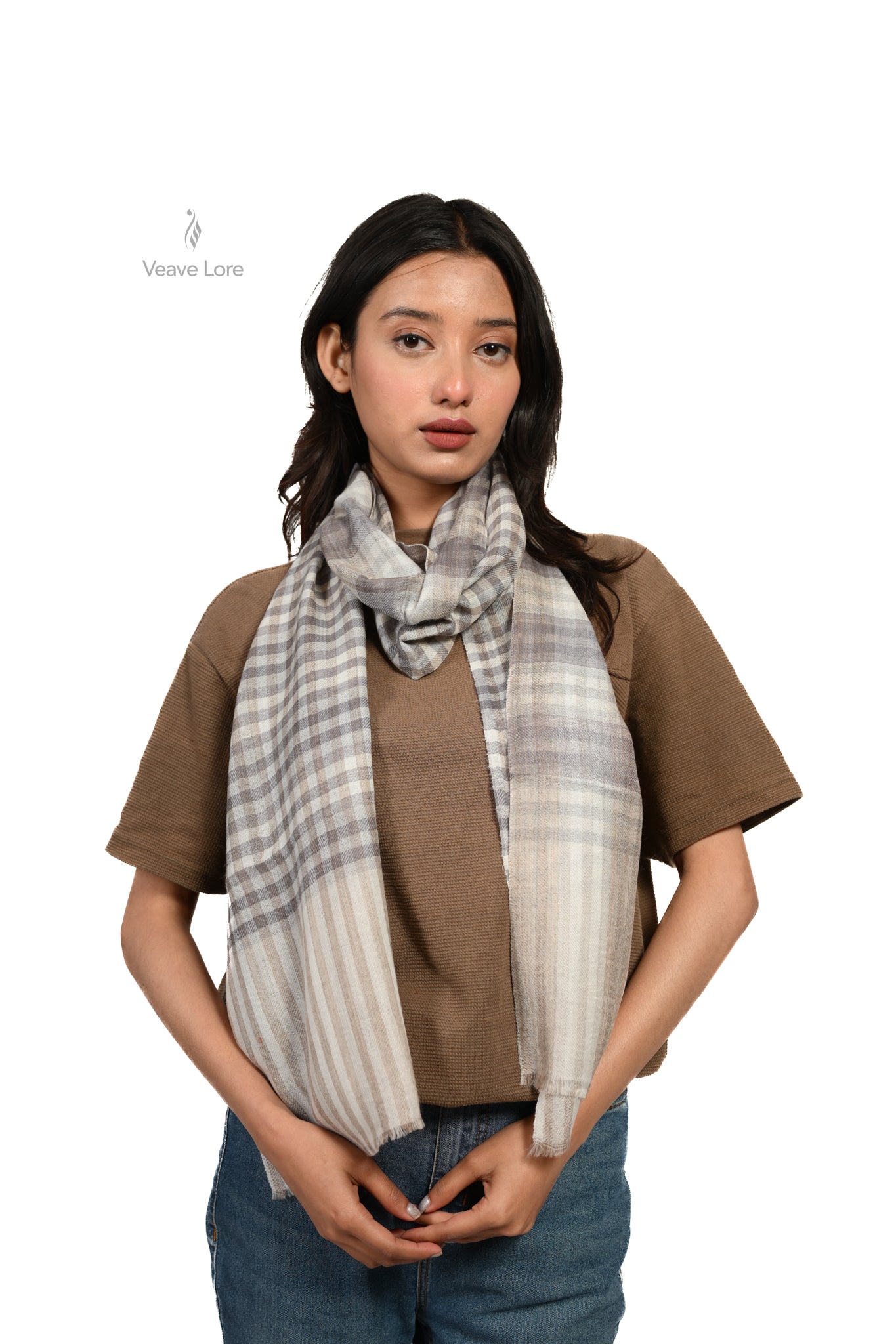 Ash Check Fine Wool Scarf