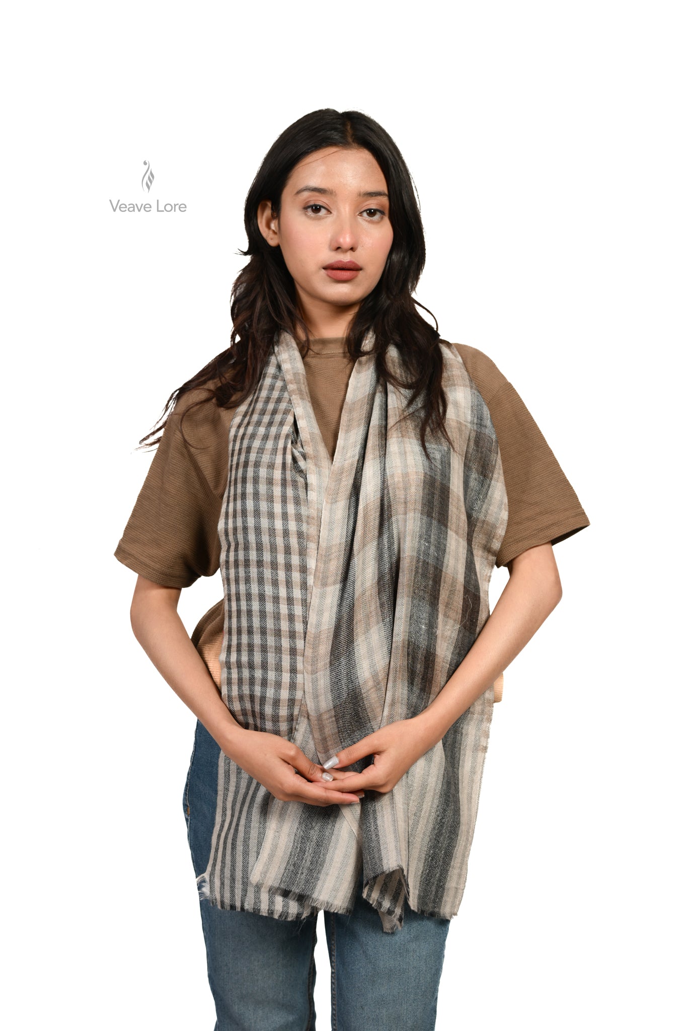 Zebun Charcoal Stripe Fine Wool Scarf