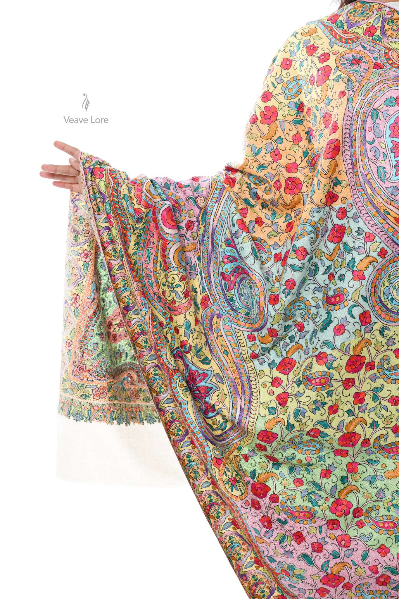 Nau Bahar Hand Embroidered Sozni Jamawar Shawl