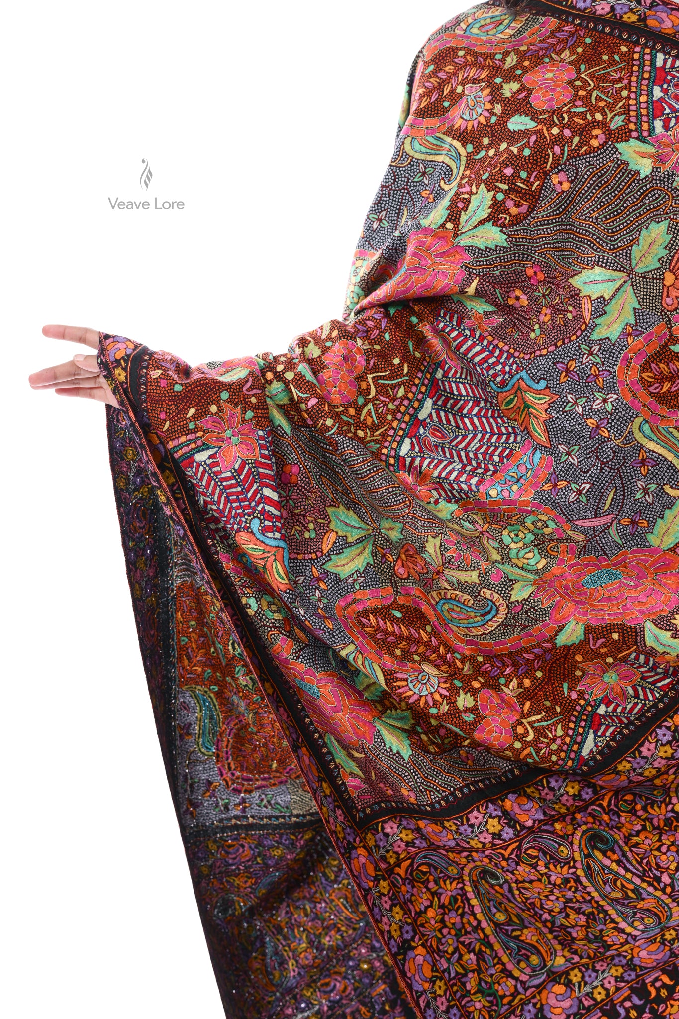 Siyah Bahar Hand Embroidered Jamawar Floral Shawl