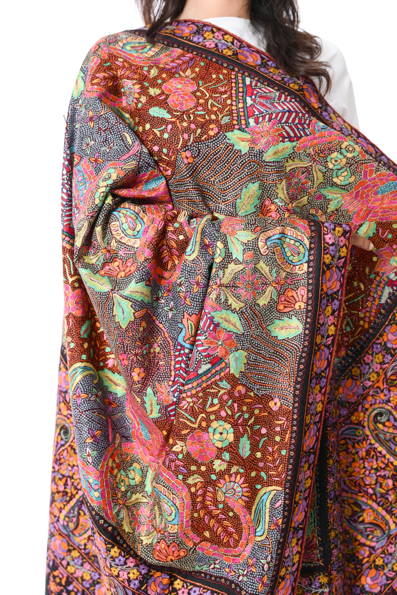 Siyah Bahar Hand Embroidered Jamawar Floral Shawl