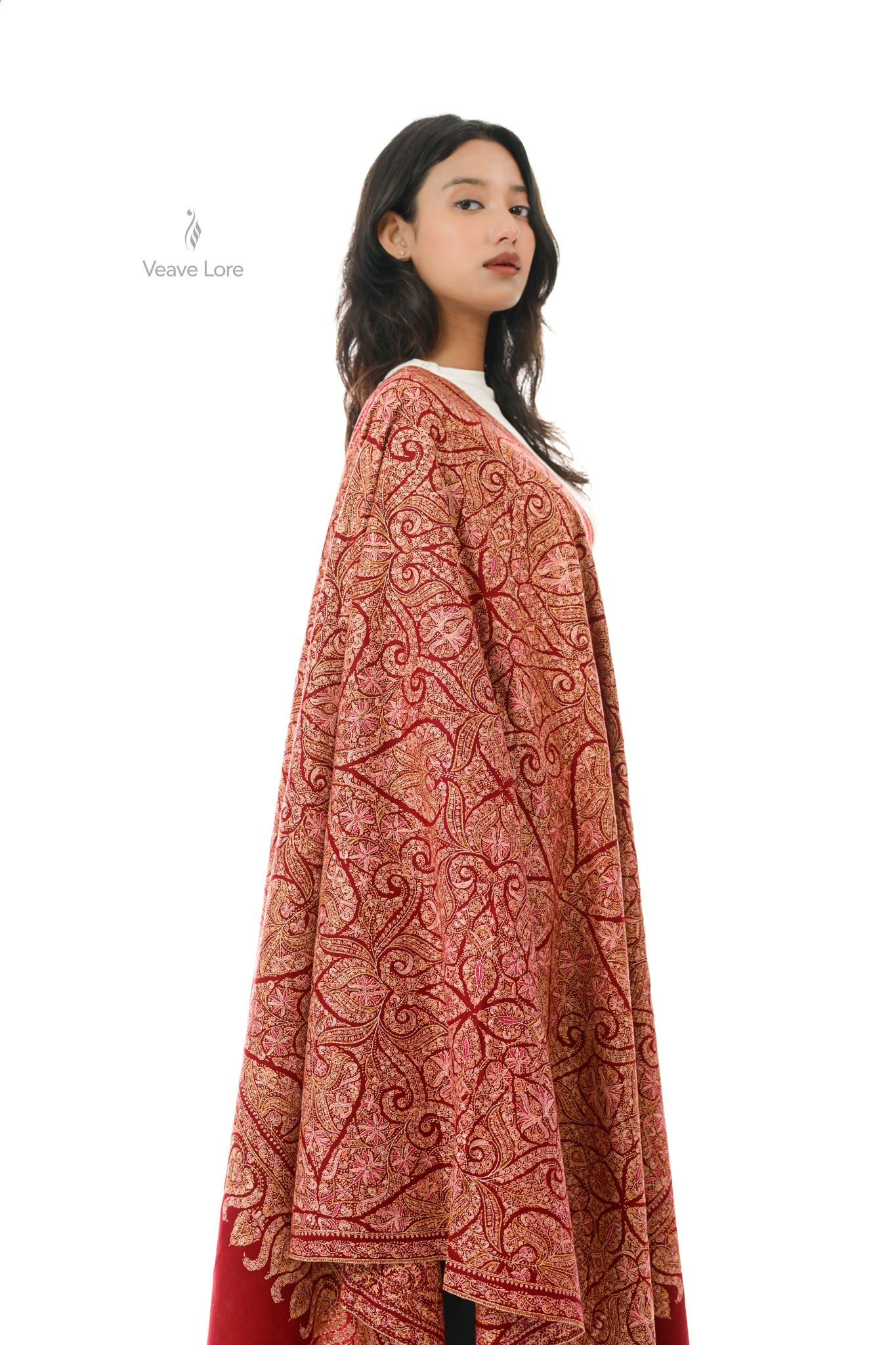 Ahmar Looz  Hand Embroidered Sozni Jamawar Shawl