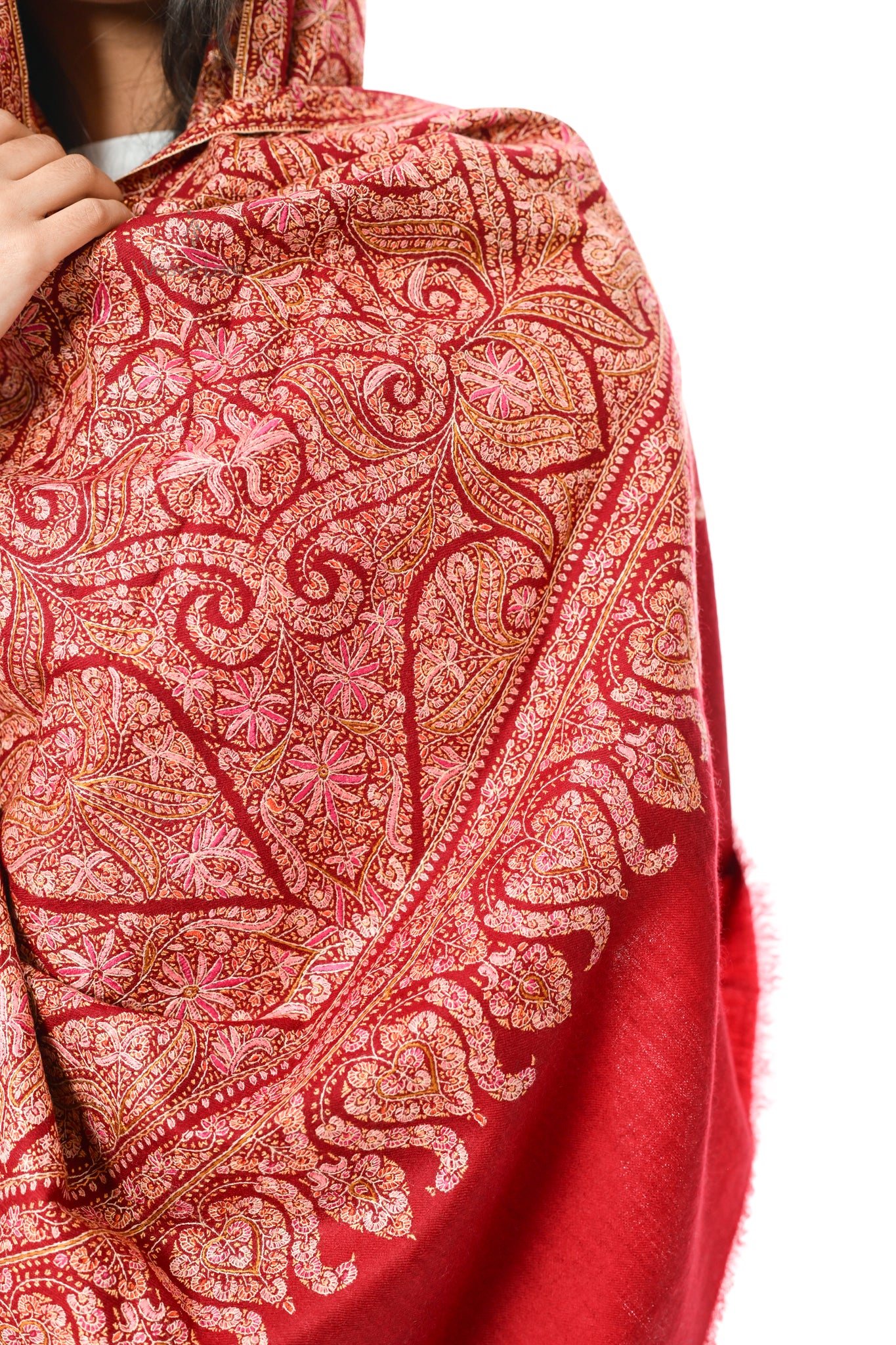 Ahmar Looz  Hand Embroidered Sozni Jamawar Shawl