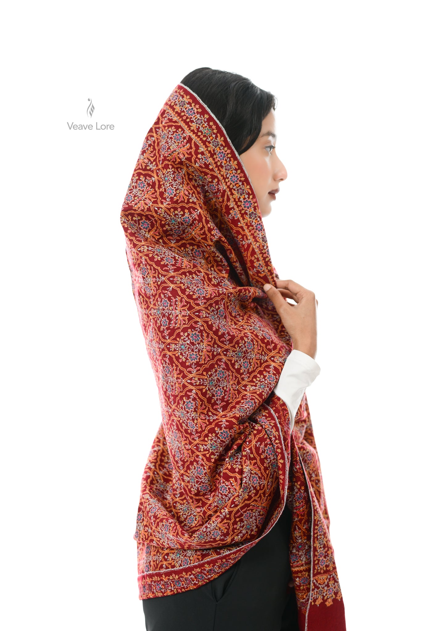 Maroon Chaman Hand Embroidered Sozni Jamawar Shawl