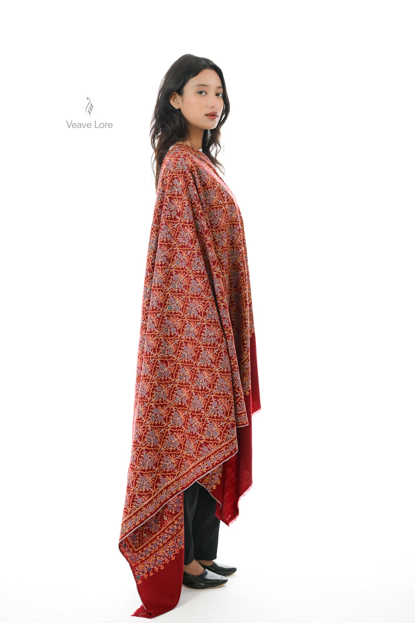 Maroon Chaman Hand Embroidered Sozni Jamawar Shawl