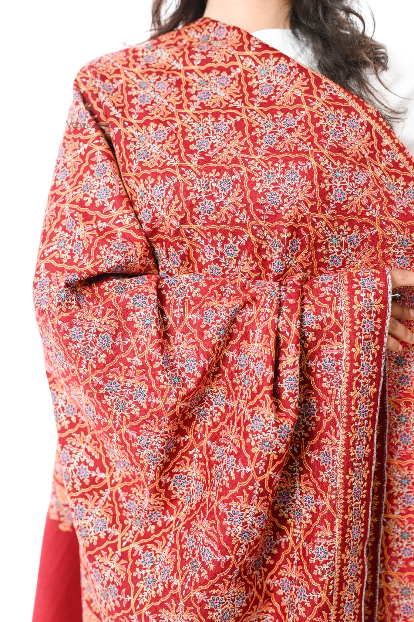 Maroon Chaman Hand Embroidered Sozni Jamawar Shawl