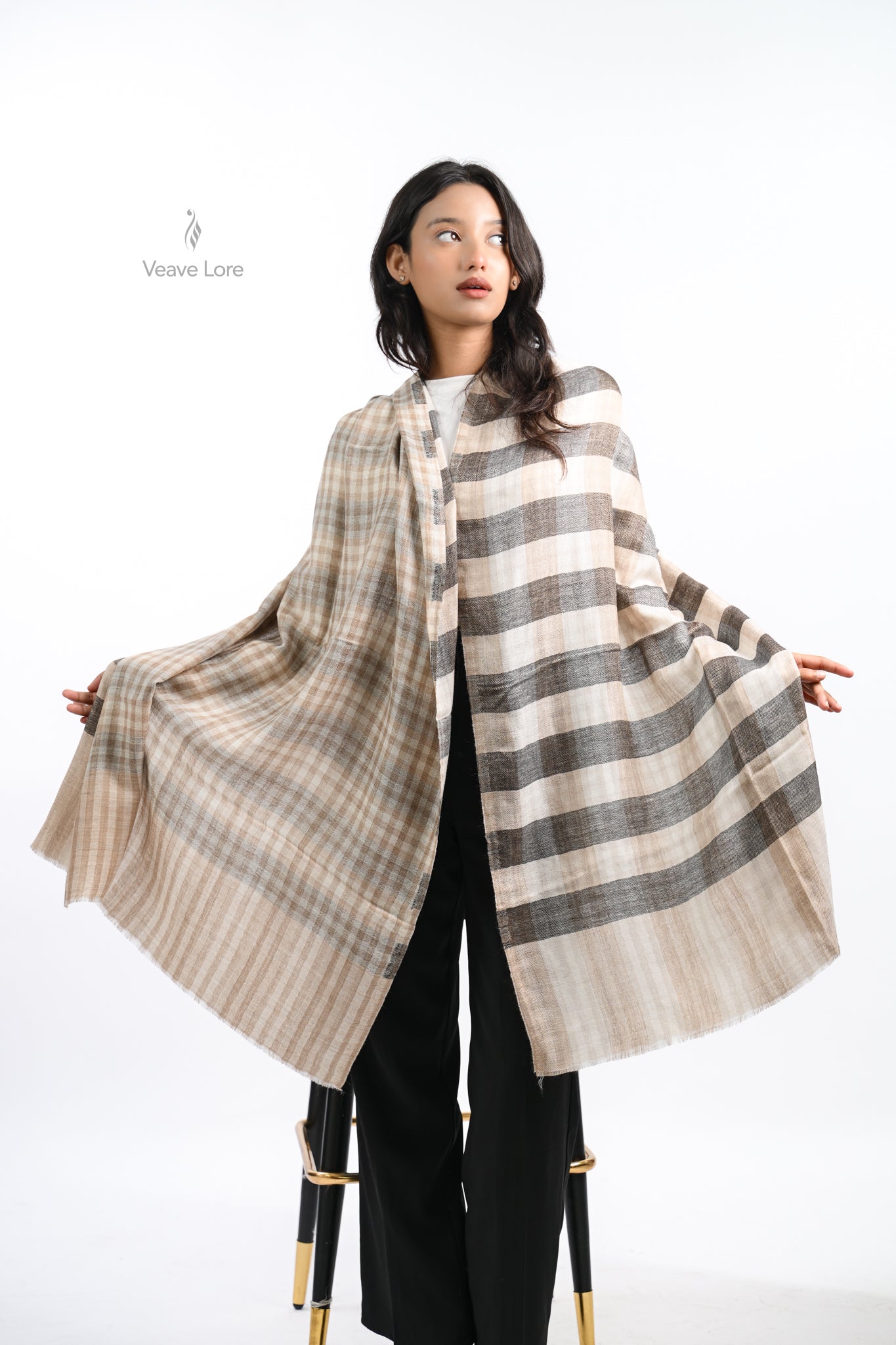Reversible Check & Stripe Wool Stole