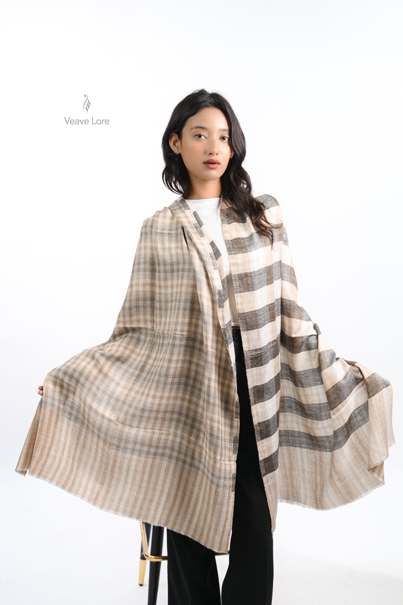 Reversible Check & Stripe Wool Stole