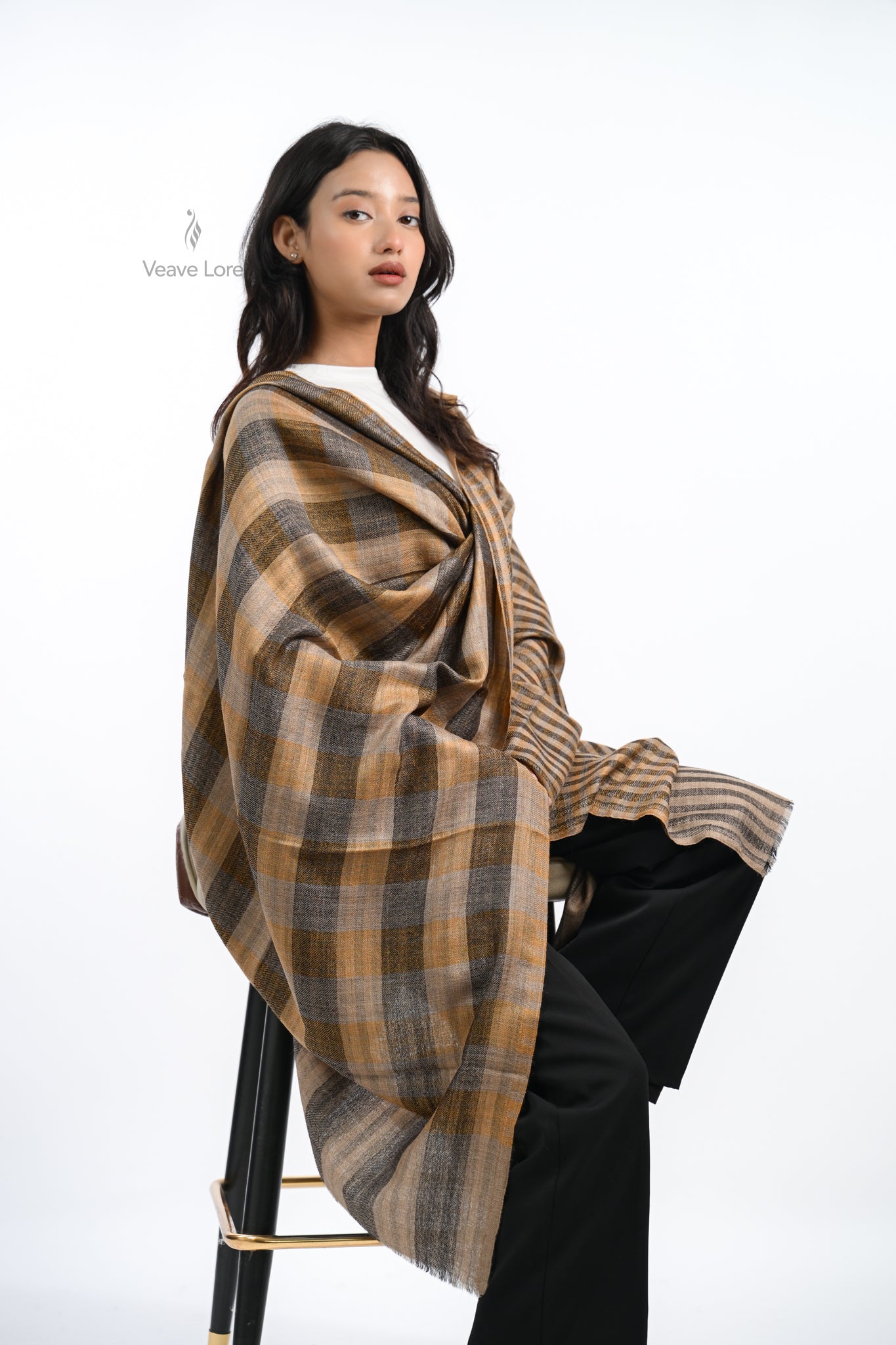 Reversible Check & Stripe Wool Stole
