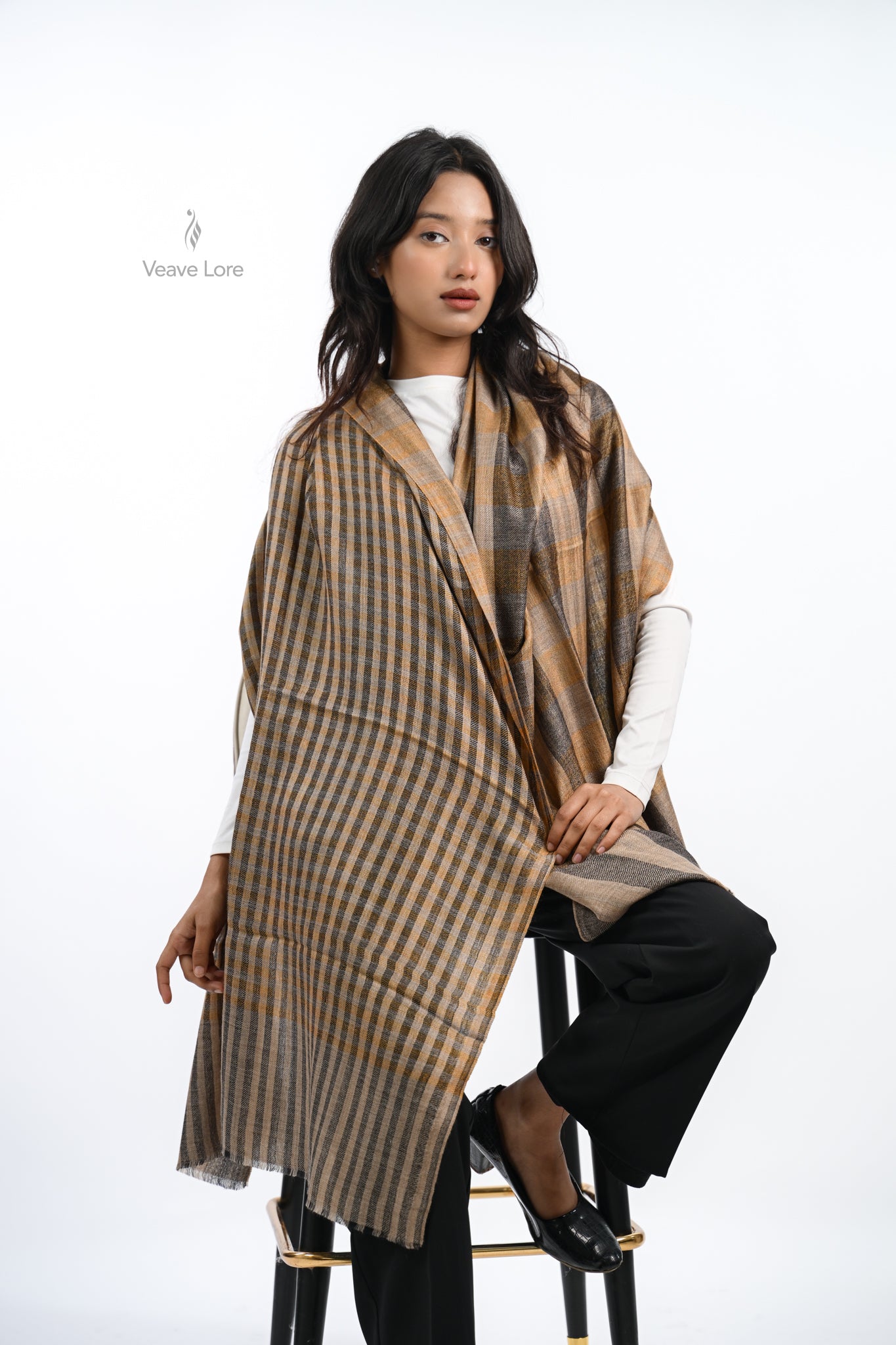 Reversible Check & Stripe Wool Stole