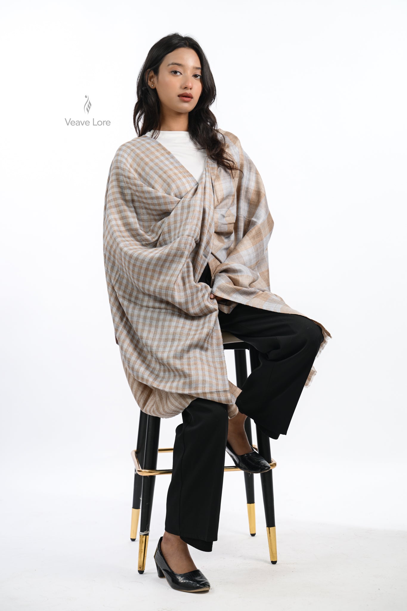 Reversible Check & Stripe Wool Stole
