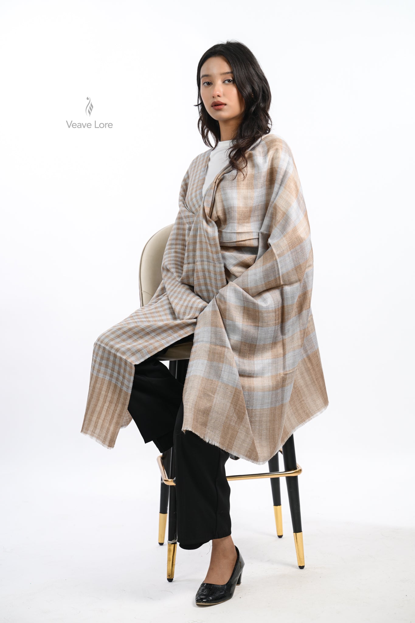 Reversible Check & Stripe Wool Stole