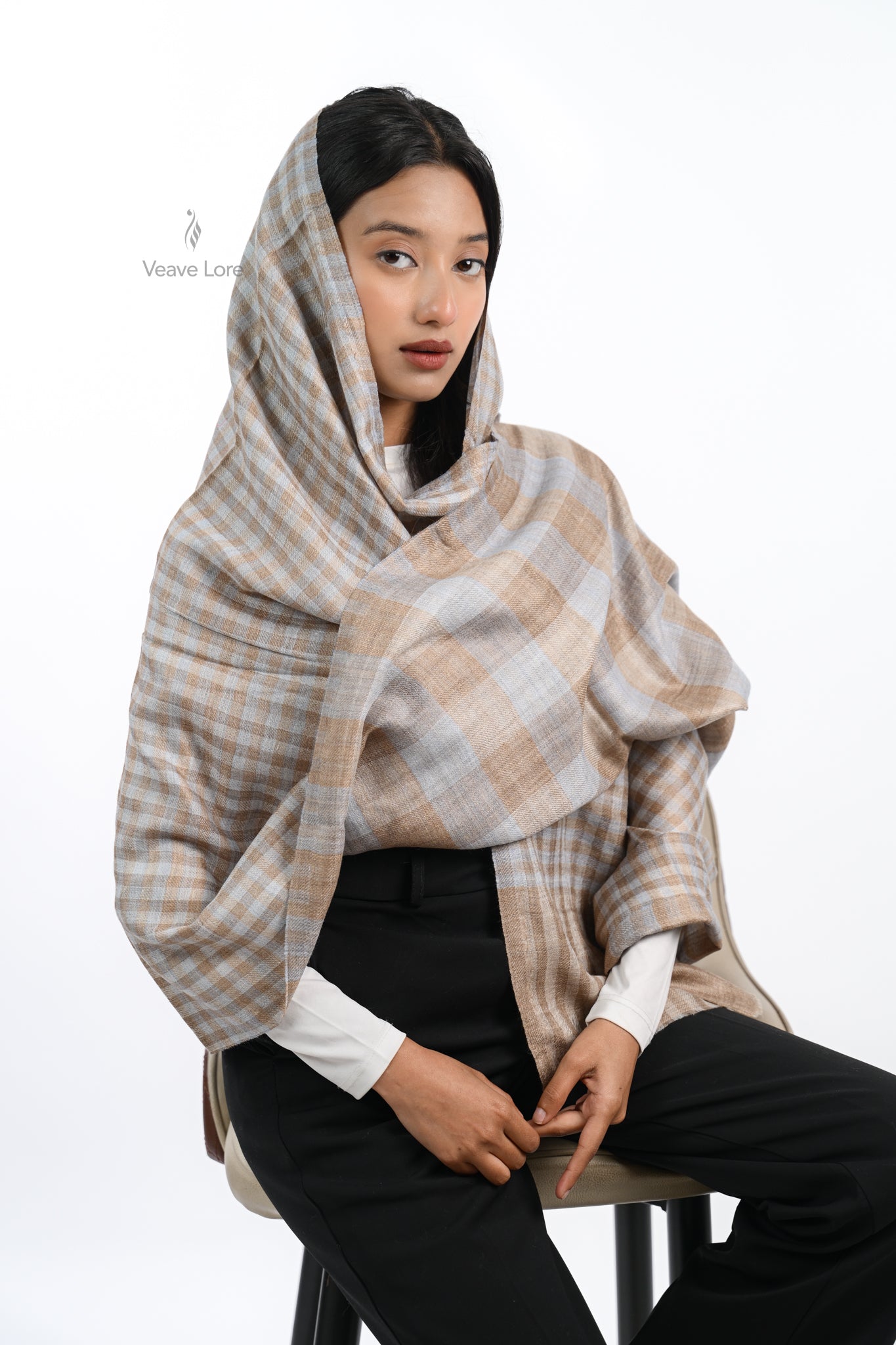 Reversible Check & Stripe Wool Stole