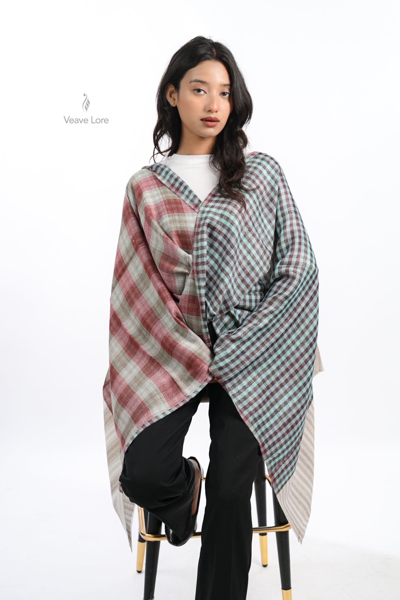 Reversible Check & Stripe Wool Stole