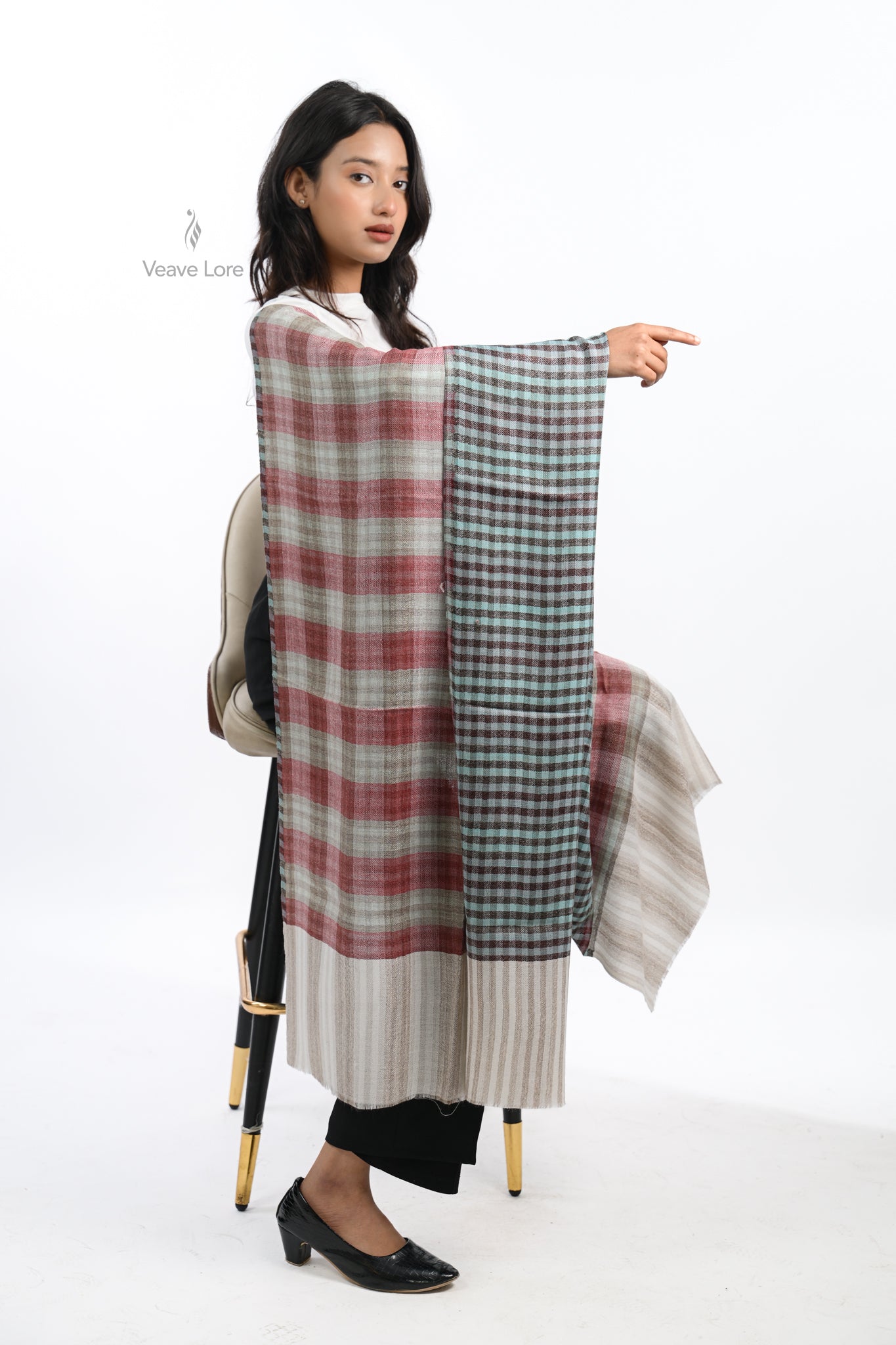 Reversible Check & Stripe Wool Stole