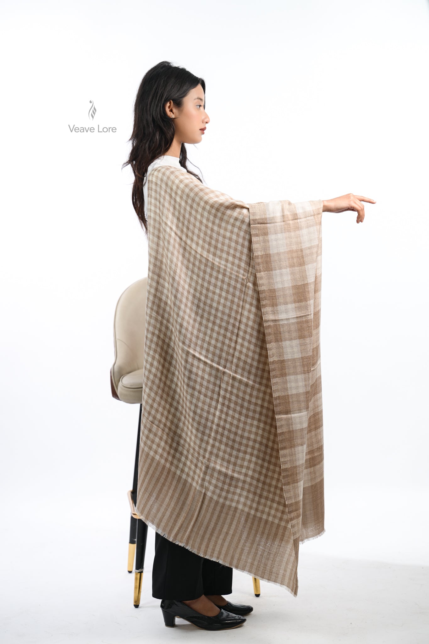 Reversible Check & Stripe Wool Stole